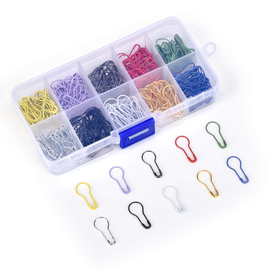 300pcs Colorful Metal Knitting Pins - 0.87 Inch Bulb Stitch Markers | Pear Shape Safety Pins for Sewing, DIY Clothing & Craft Projects | 10 Vibrant Colors with Storage Box | Perfect for Knitting, Crochet & Handmade Garments