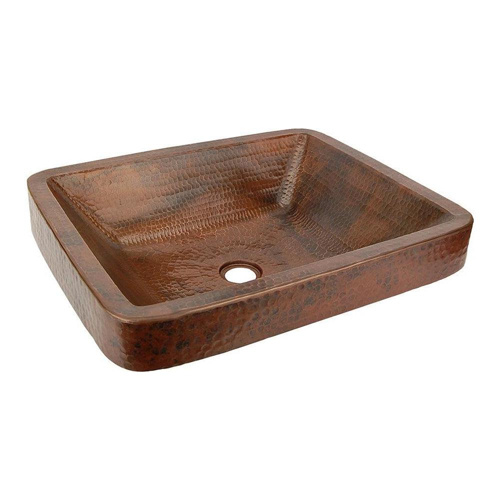Premium 19-Inch Rectangle Skirted Vessel Hammered Copper Sink for Bathroom Vanity - Handcrafted Rustic Farmhouse Decor for Modern & Traditional Homes