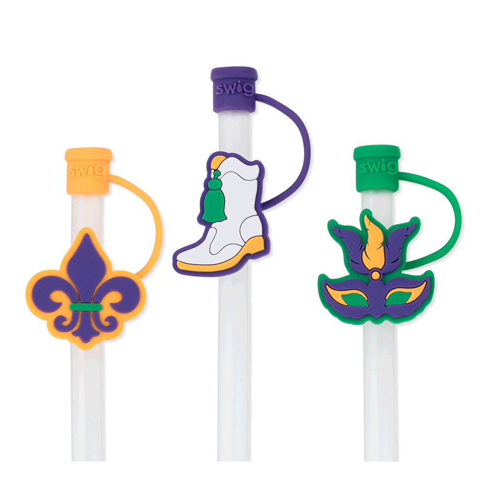 Colorful Mardi Gras Straw Toppers Set - 12 Pack Party Cup Decorations for Carnival, New Orleans Themed Events & Festive Celebrations
