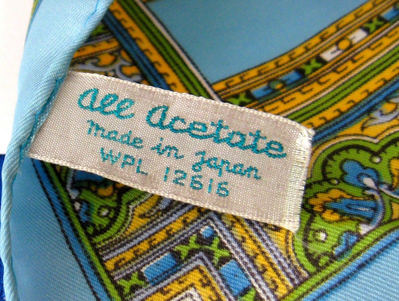 Vintage 1960s Paisley Turquoise Tile Print Scarf - 28 Inch Square Acetate Fashion Accessory for Retro Chic Outfits & Boho Style