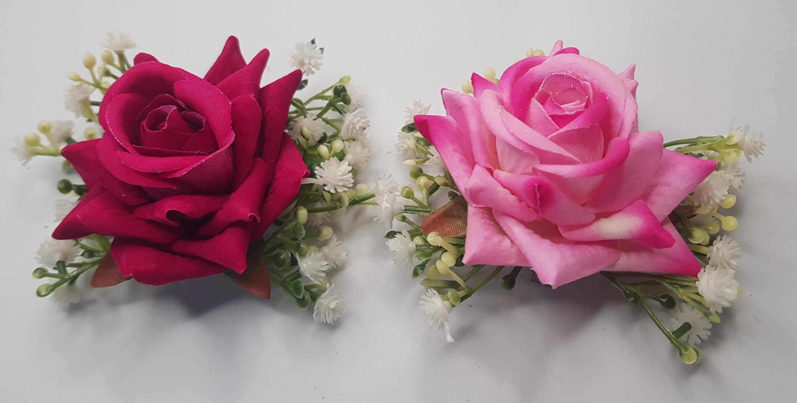 ANVIK 2-Pack Artificial Rose Hair Clips with Grass Design - Floral Hair Accessories for Women & Girls (Dark Pink & Light Pink) - Perfect for Weddings, Parties & Everyday Hairstyles