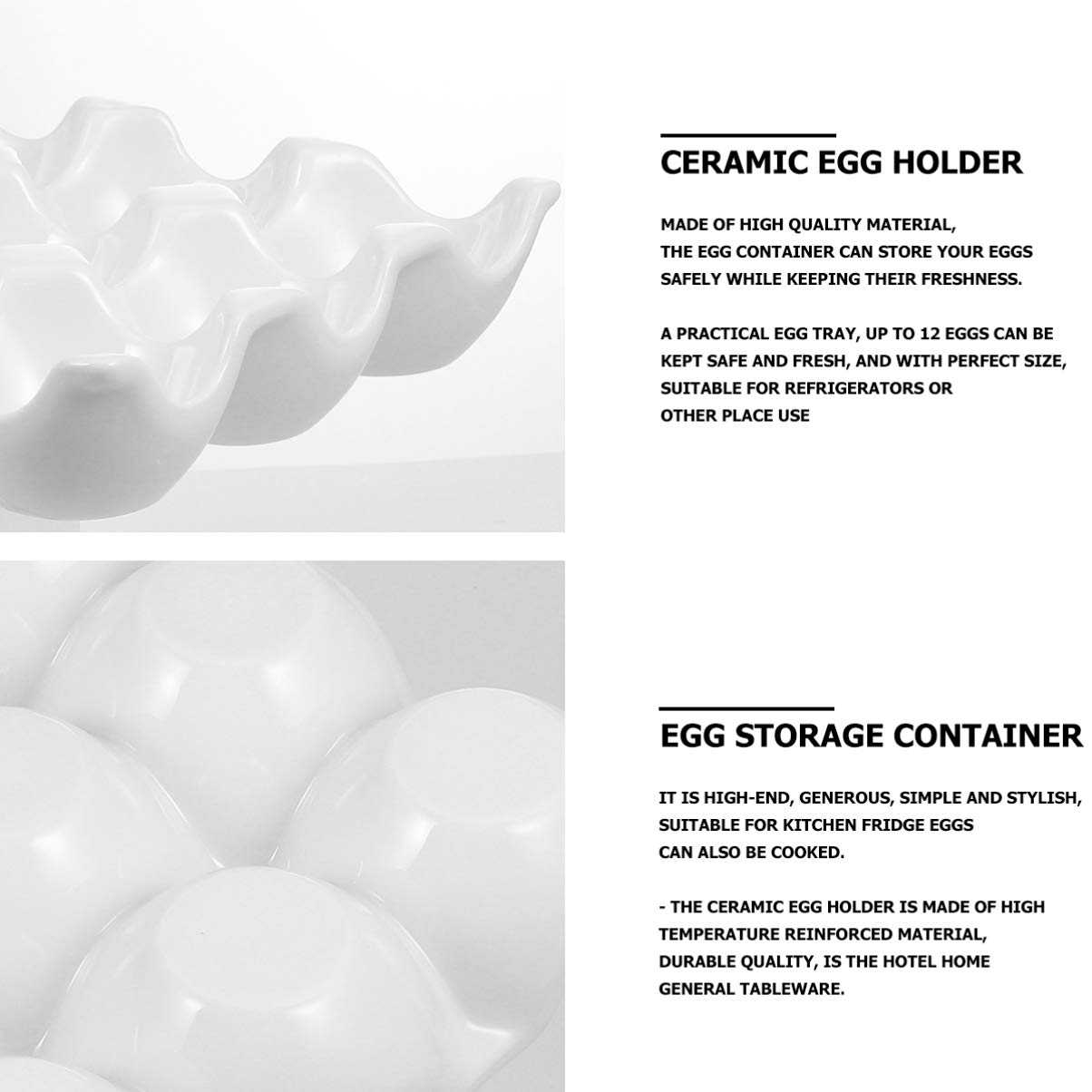 12-Slot Ceramic Egg Holder - White Countertop & Refrigerator Egg Tray Dispenser - Durable Ceramic Egg Keeper for Kitchen, Breakfast Buffet, and Farmhouse Decor