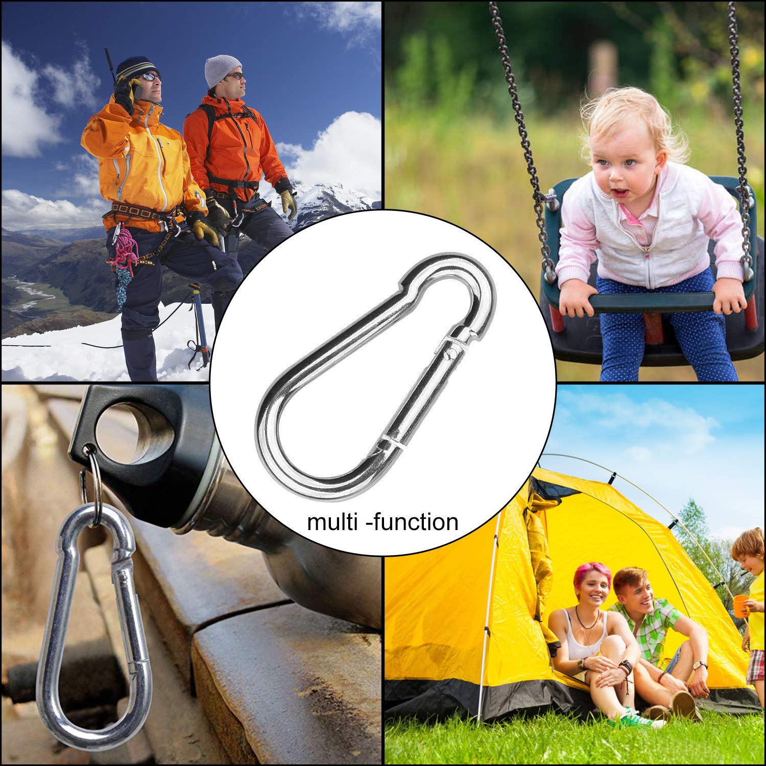 Acrux7 5/16 Inch Stainless Steel Spring Snap Hooks - 20 Pack Heavy Duty Carabiner Clips with M8 Quick Links for Backpacks, Hammocks, Camping Gear & Outdoor Activities | Durable Spring Clips for Hiking, Climbing, Dog Leashes & Gear Organization