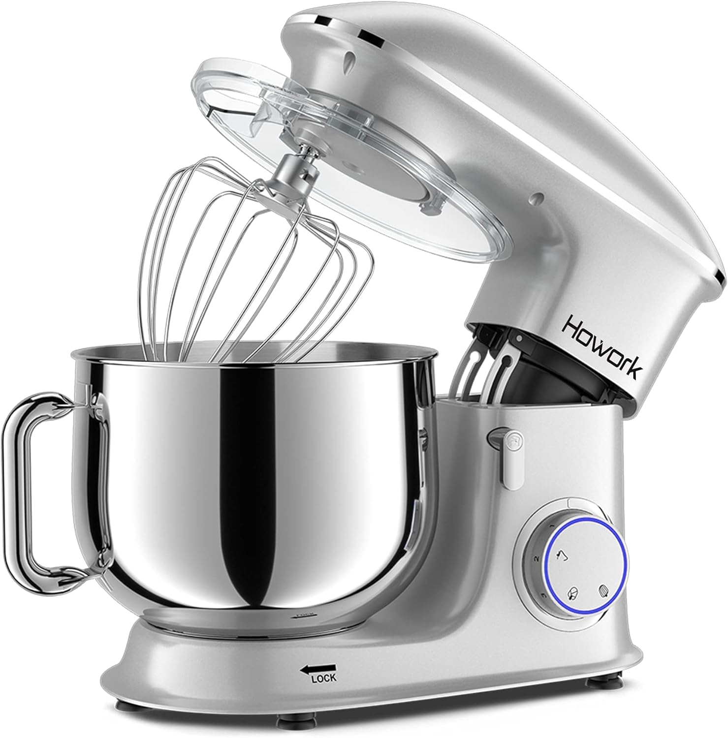HOWORK 8.5QT 660W Stand Mixer - 6-Speed Tilt-Head Electric Kitchen Mixer with Dishwasher-Safe Dough Hook, Beater, Wire Whip & Pouring Shield (Silver) - Perfect for Baking Cakes, Cookies, Bread & More