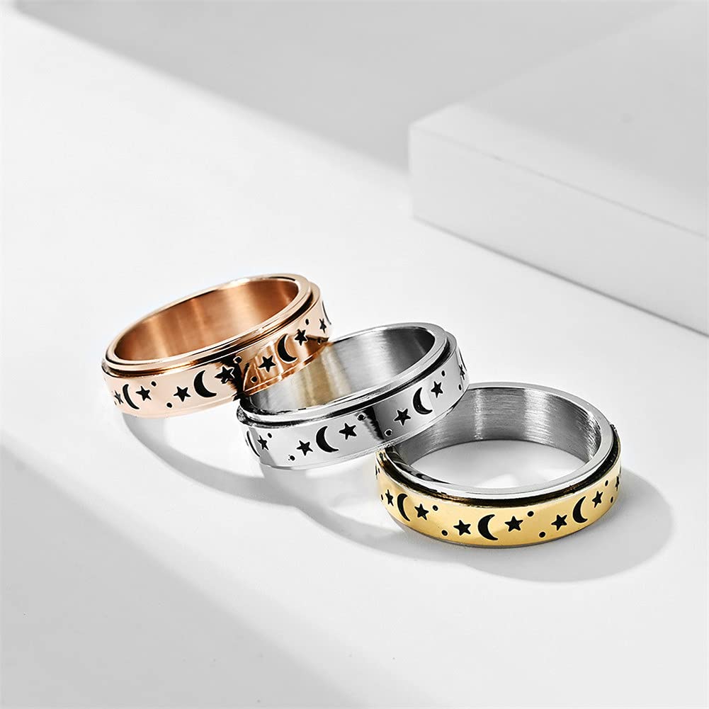 Custom Star Moon Spinner Rings 8mm Stainless Steel - Stress Relief Jewelry for Women & Men, Perfect for Anxiety Relief & Gifts