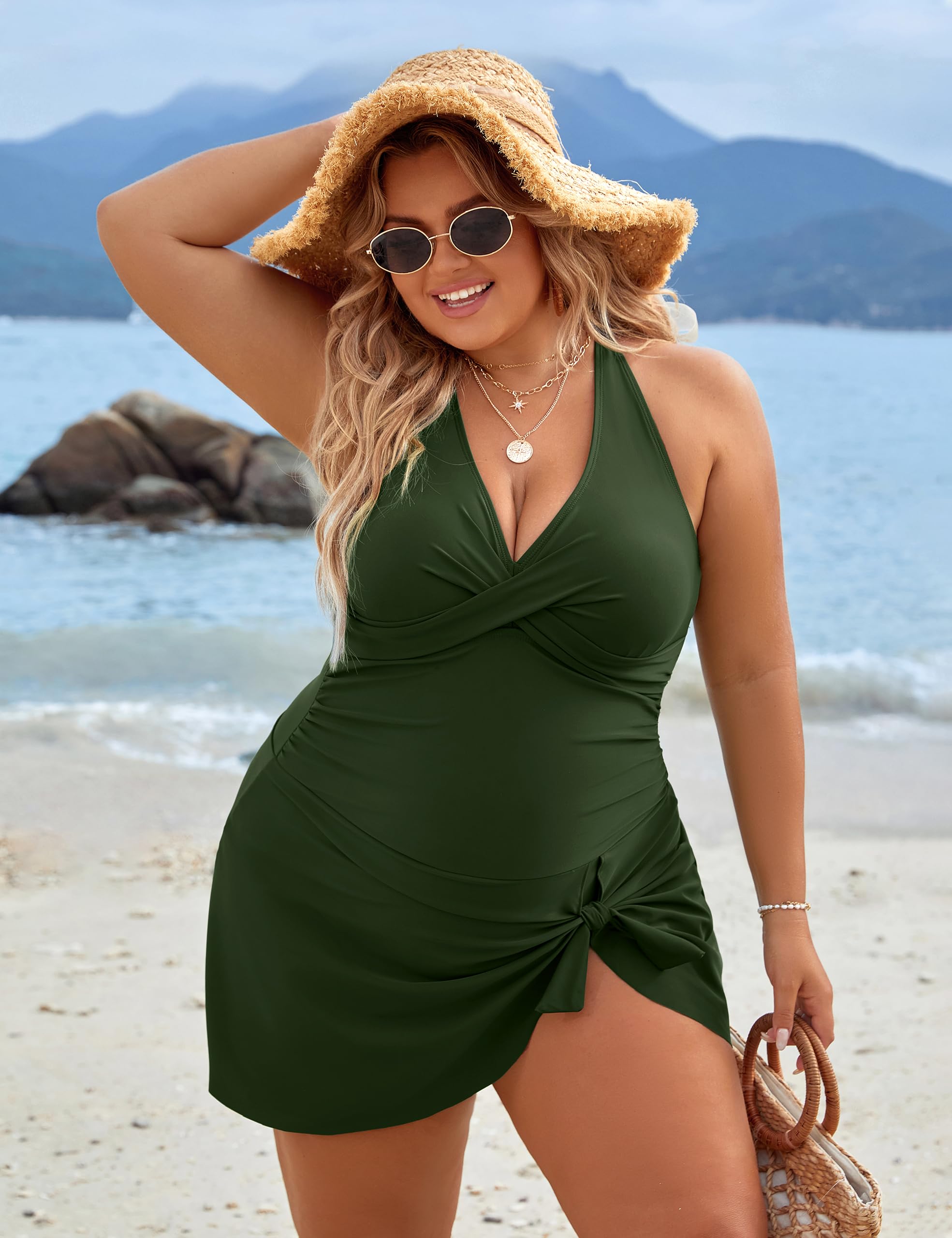 Blooming Jelly Women's Plus Size Swim Dress - Tummy Control One Piece Bathing Suit with Criss Cross Design for Modest Swimwear | Perfect for Beach, Pool, and Vacation