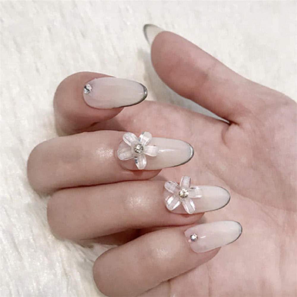 24pcs HUJL False Nails Set - Medium & Long White Press-On Nails with Round Flower Design for Wedding, Bridal, Manicure | Artificial Nail Art Tips for Beauty & Special Occasions