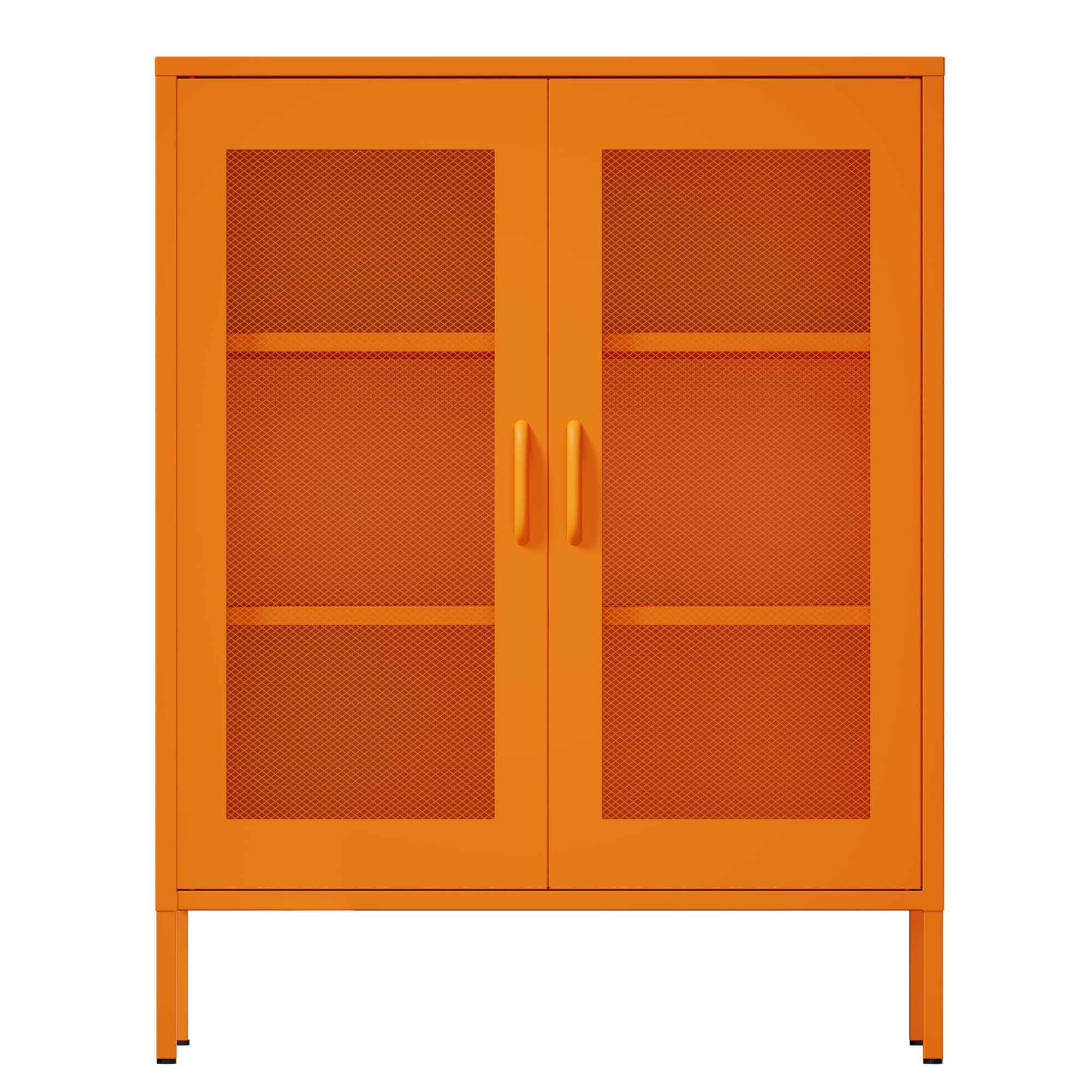 Steel Mesh Door Storage Cabinet with Adjustable Shelves - Metal Office Locker for Home, Garage & Workspace Organization (Orange)