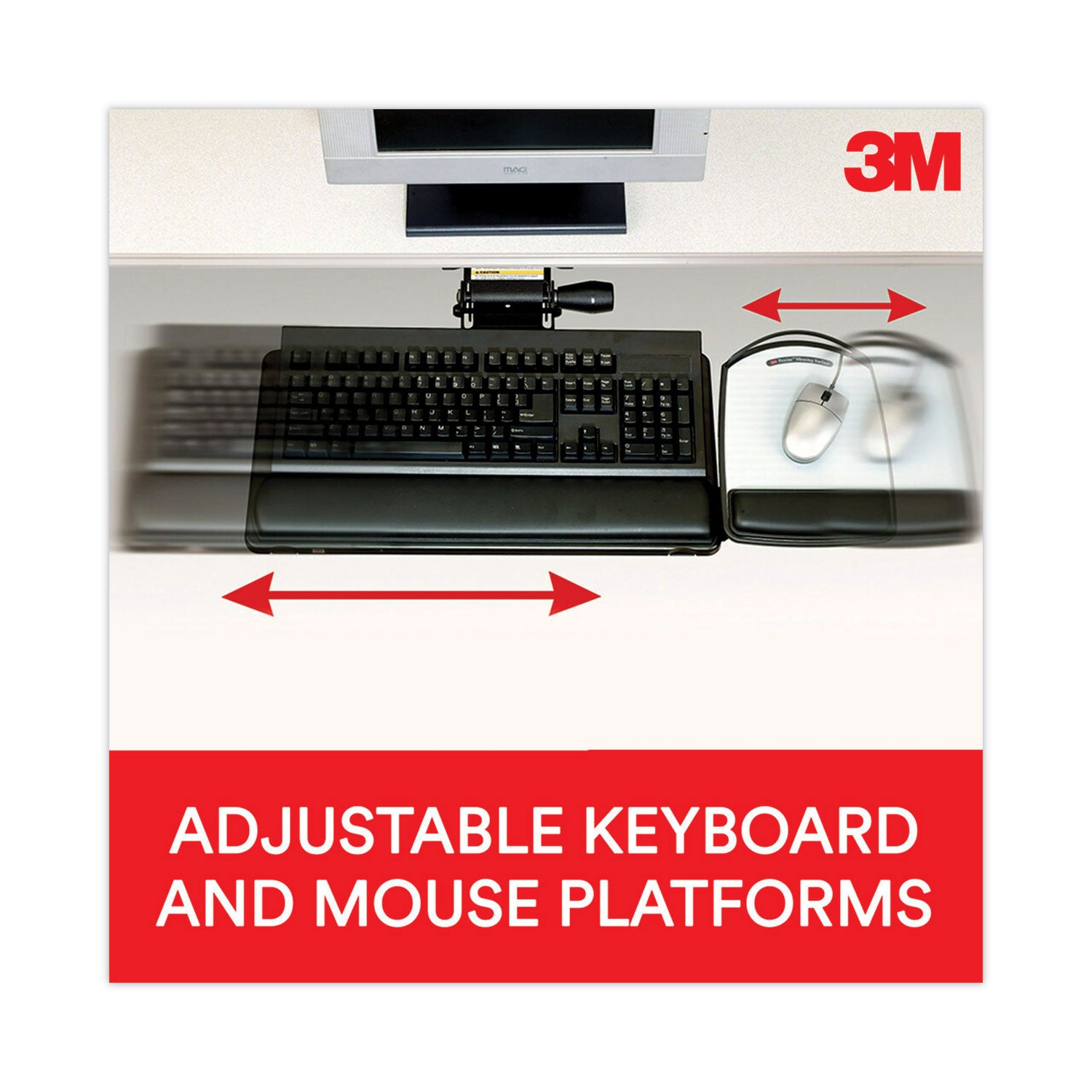 3M™ Adjustable Keyboard Tray with Ergonomic Design - Black | Height & Angle Adjustable Platform for Office, Home & Gaming Setup