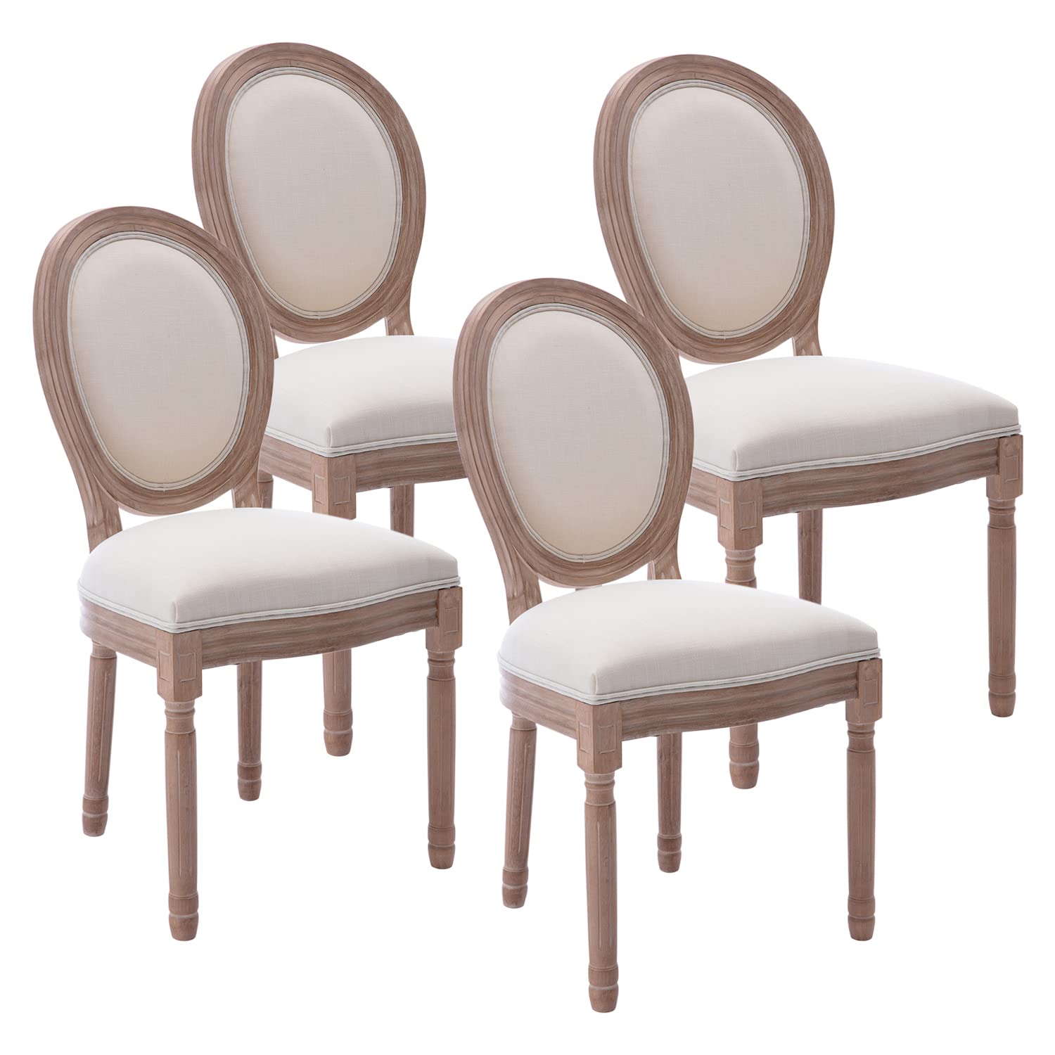 Kiztir French Country Dining Chairs Set of 4 - Farmhouse Style Round Back Upholstered Chairs with Solid Wood Legs for Dining Room, Kitchen, Bedroom & Restaurant Decor (Beige) | Perfect for Farmhouse, Cottage & Vintage Home Interiors