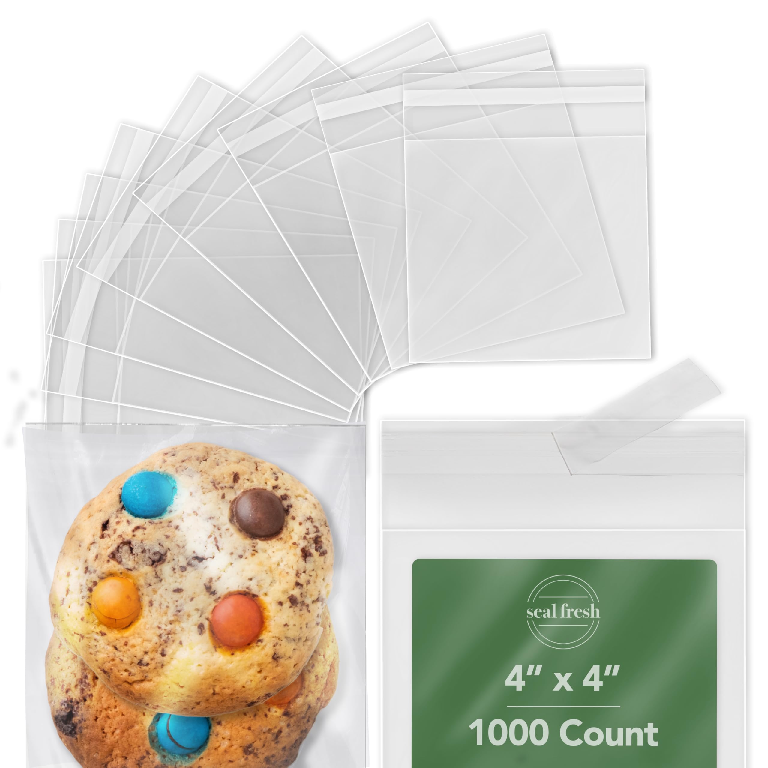 Self-Sealing 4x4 Inch Clear Plastic Resealable Cellophane Bags - 1000 Count Bulk Pack - Perfect for Treats, Cookies, Candy & Pastry Packaging - Ideal for Party Favors, Bakery Goods & Gift Wrapping