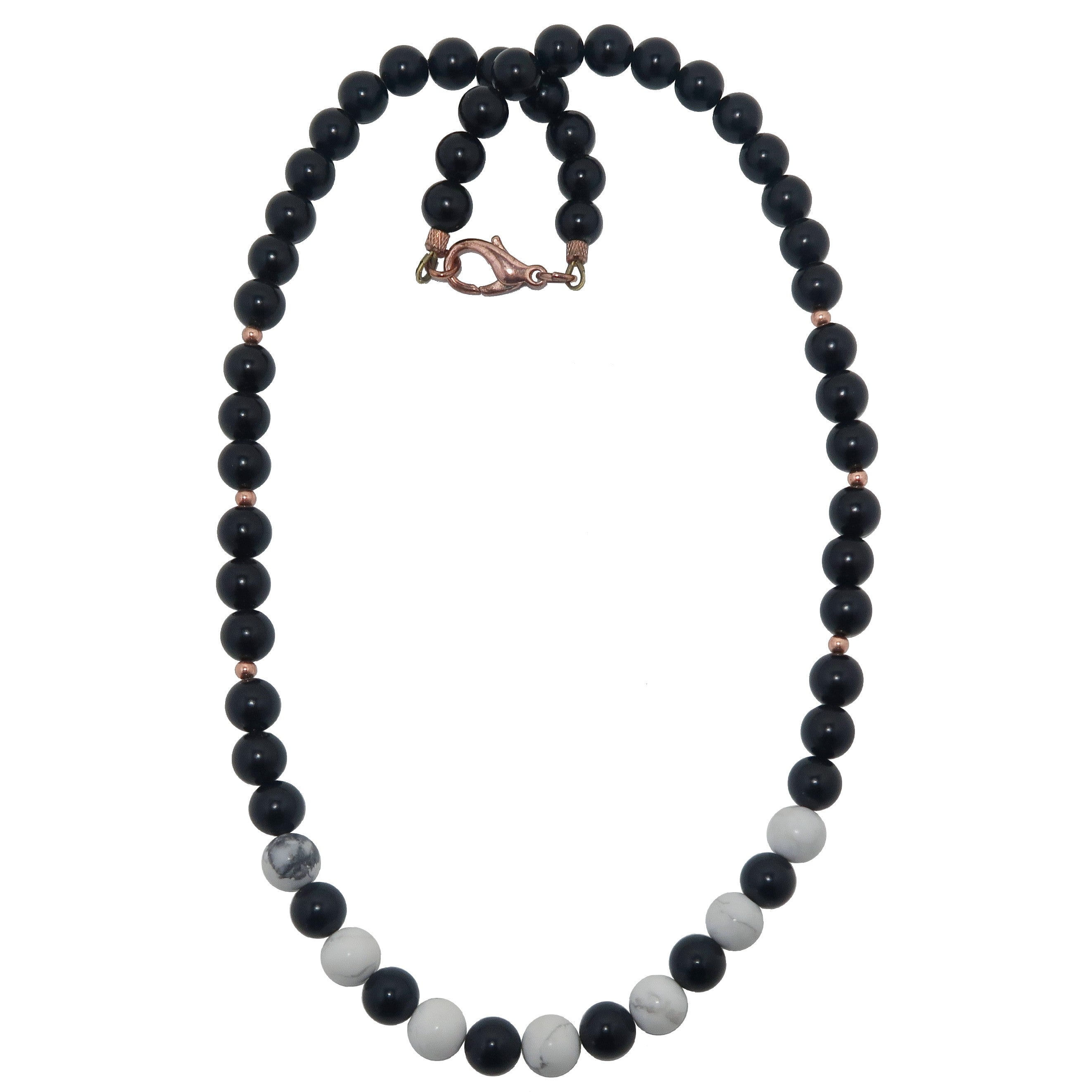 Jet Black & White Howlite Charm Necklace - Elegant Everyday Jewelry for Women, Perfect for Casual Wear, Office & Special Occasions