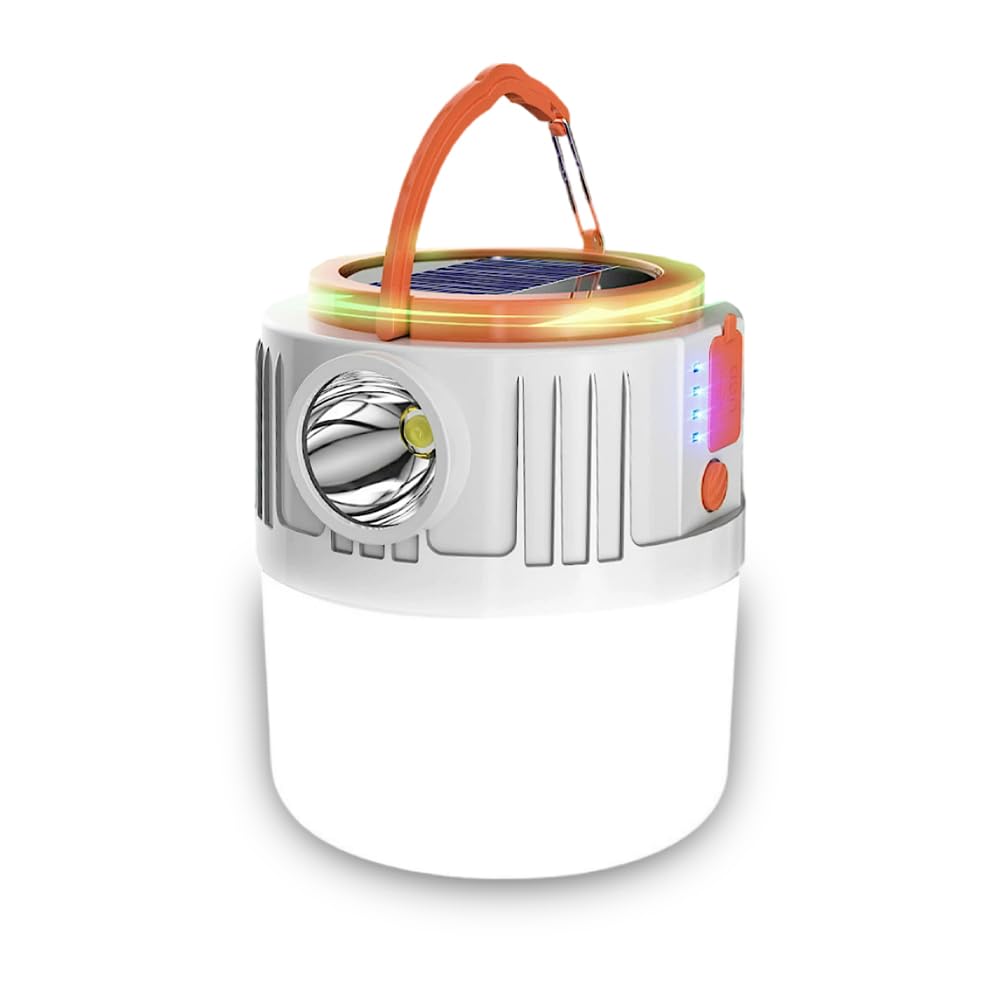 Solar Camping Lantern with USB Port - 3200mAh Rechargeable Waterproof Hanging Light, 5 Modes Flashlight with Power Display - Perfect for Hiking, Tent Camping, Emergency Power Outages & Outdoor Adventures