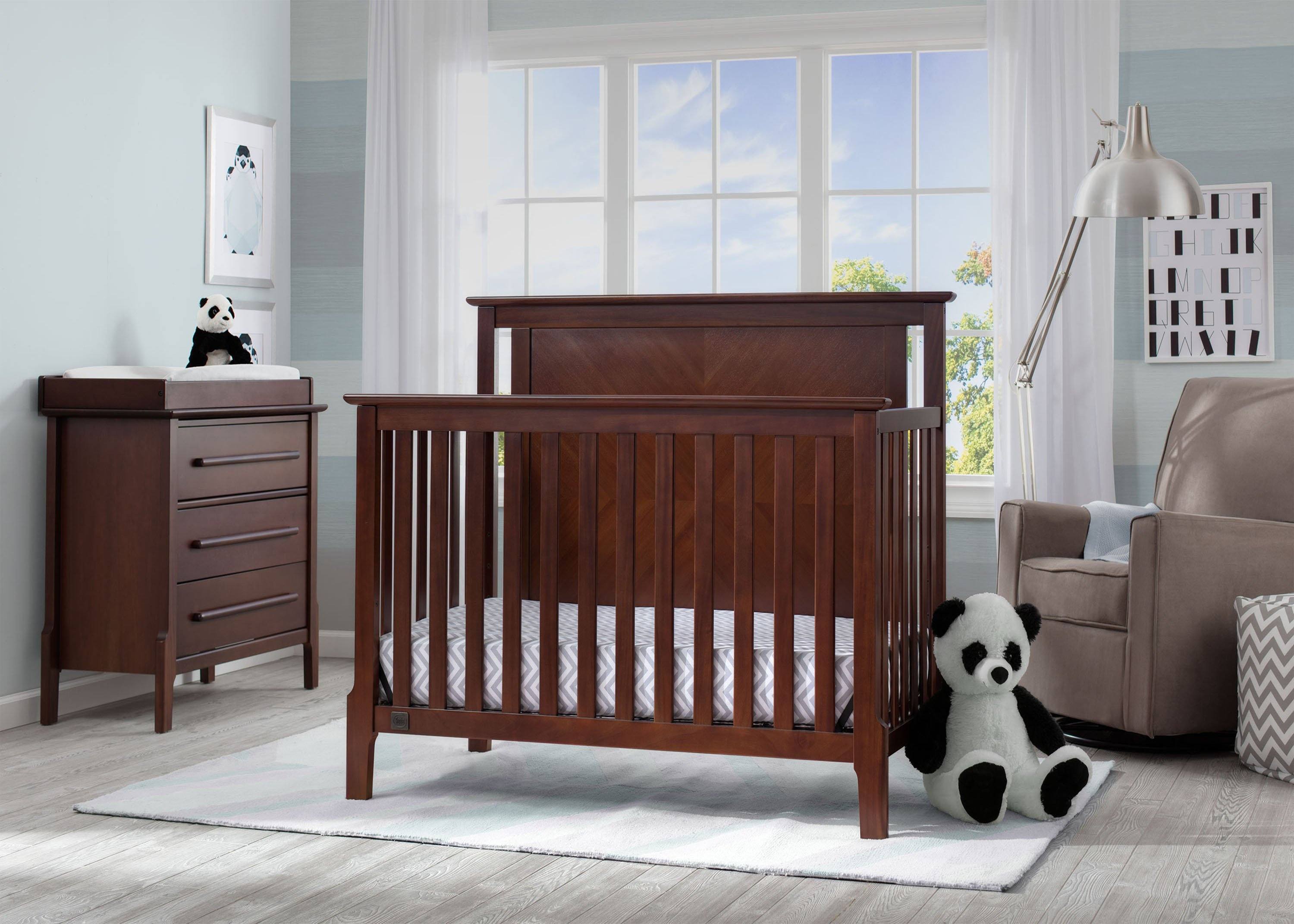 Mid Century Modern 4-in-1 Convertible Baby Crib - Toddler Bed, Daybed & Full Size Bed - Nursery Furniture for Boys & Girls - Perfect for Small Spaces & Modern Homes
