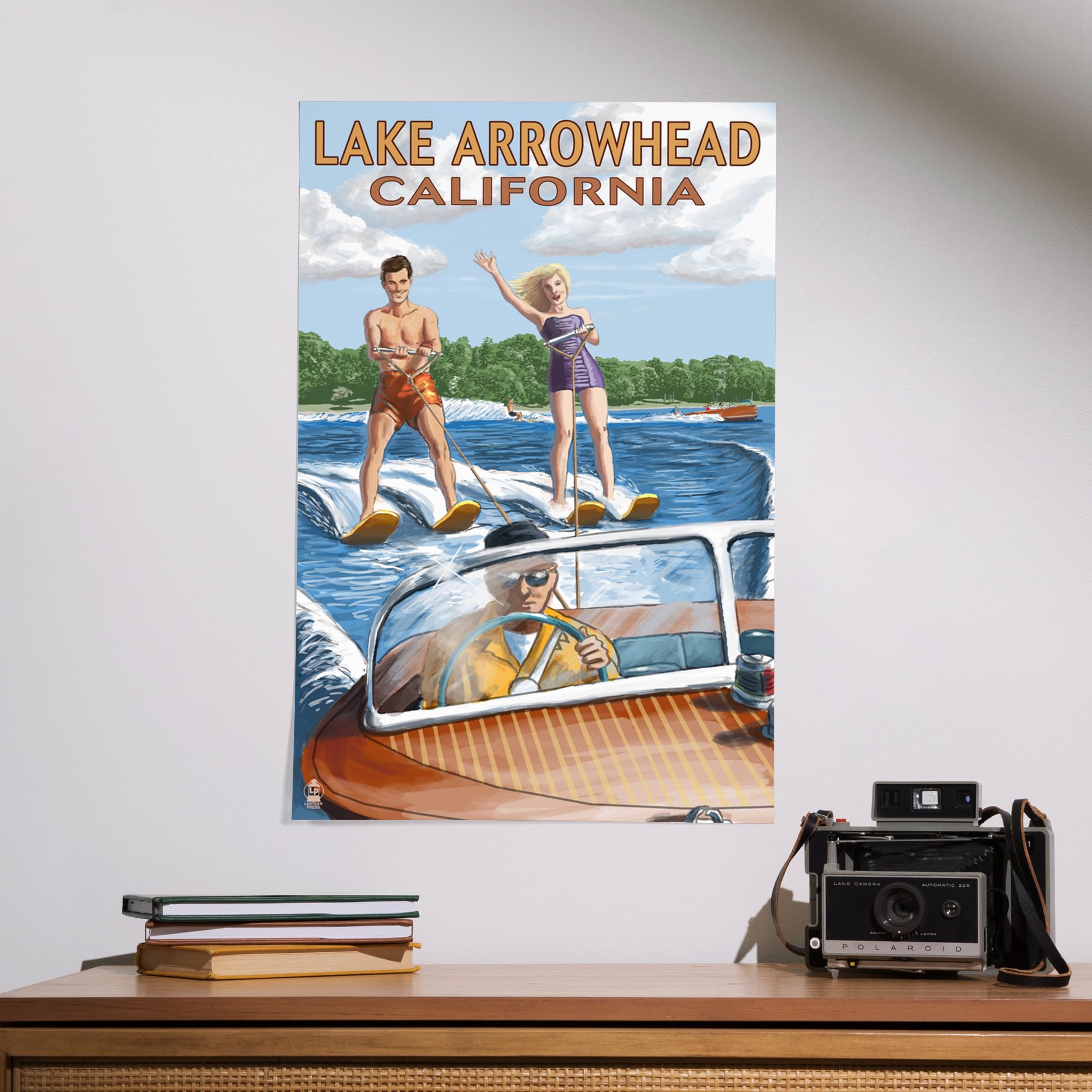 Lantern Press 16x24 Inch Giclee Art Print - Lake Arrowhead California Water Skiing Landscape Wall Decor - Perfect for Living Room, Bedroom or Office Decoration