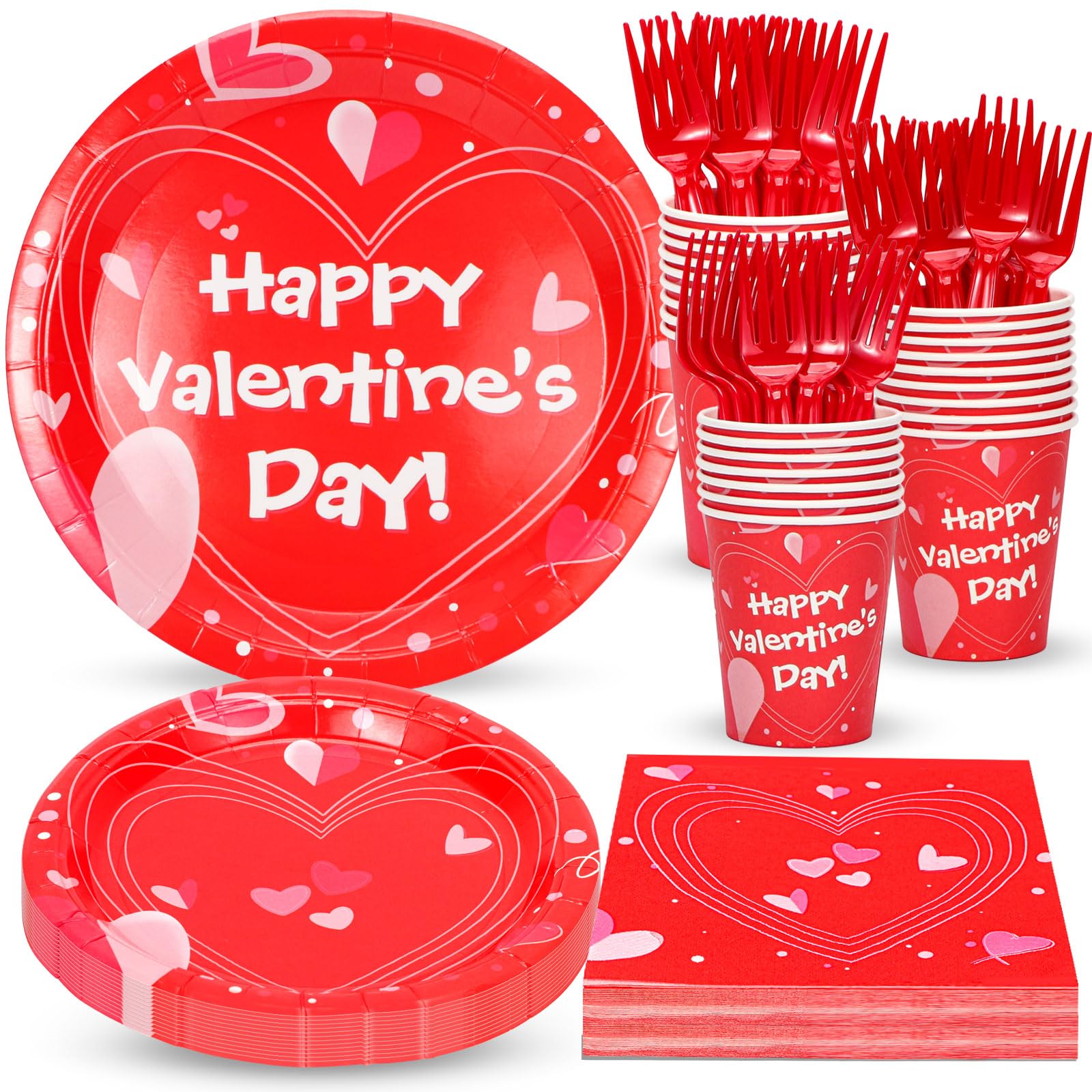 Valentine's Day Party Supplies Set - 24 Pcs Disposable Plates, Cups, Napkins & Forks for Valentine's Day, Engagement, Anniversary Celebrations - Perfect for Romantic Dinners, Couple Parties & Special Occasions