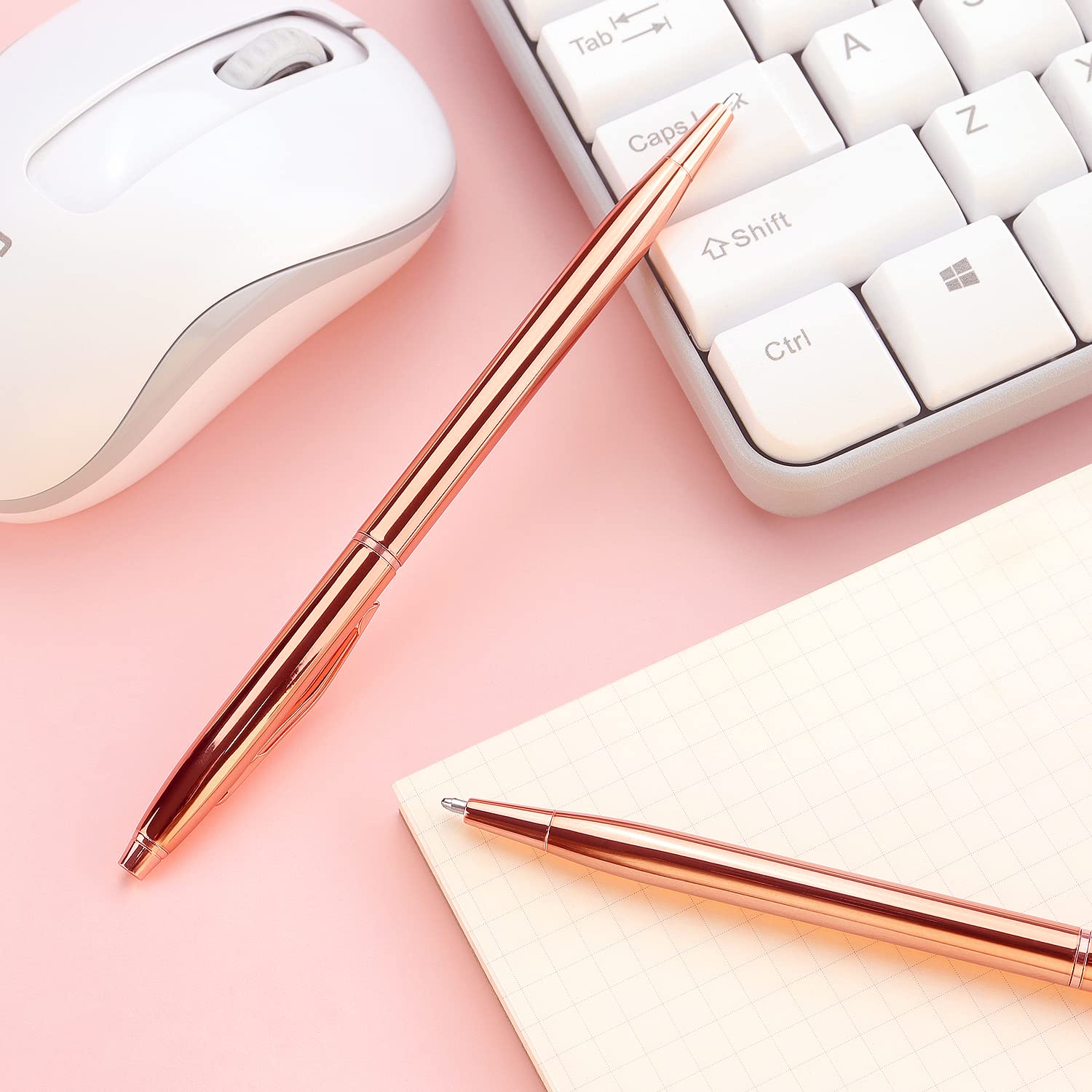 3 Pack Slim Gold Ballpoint Pens with 1mm Black Ink - Premium Writing Pens for Office, Business, School - Perfect Gift for Students, Teachers, Weddings & Christmas (Rose Gold) - Ideal for Note Taking, Journaling & Everyday Use