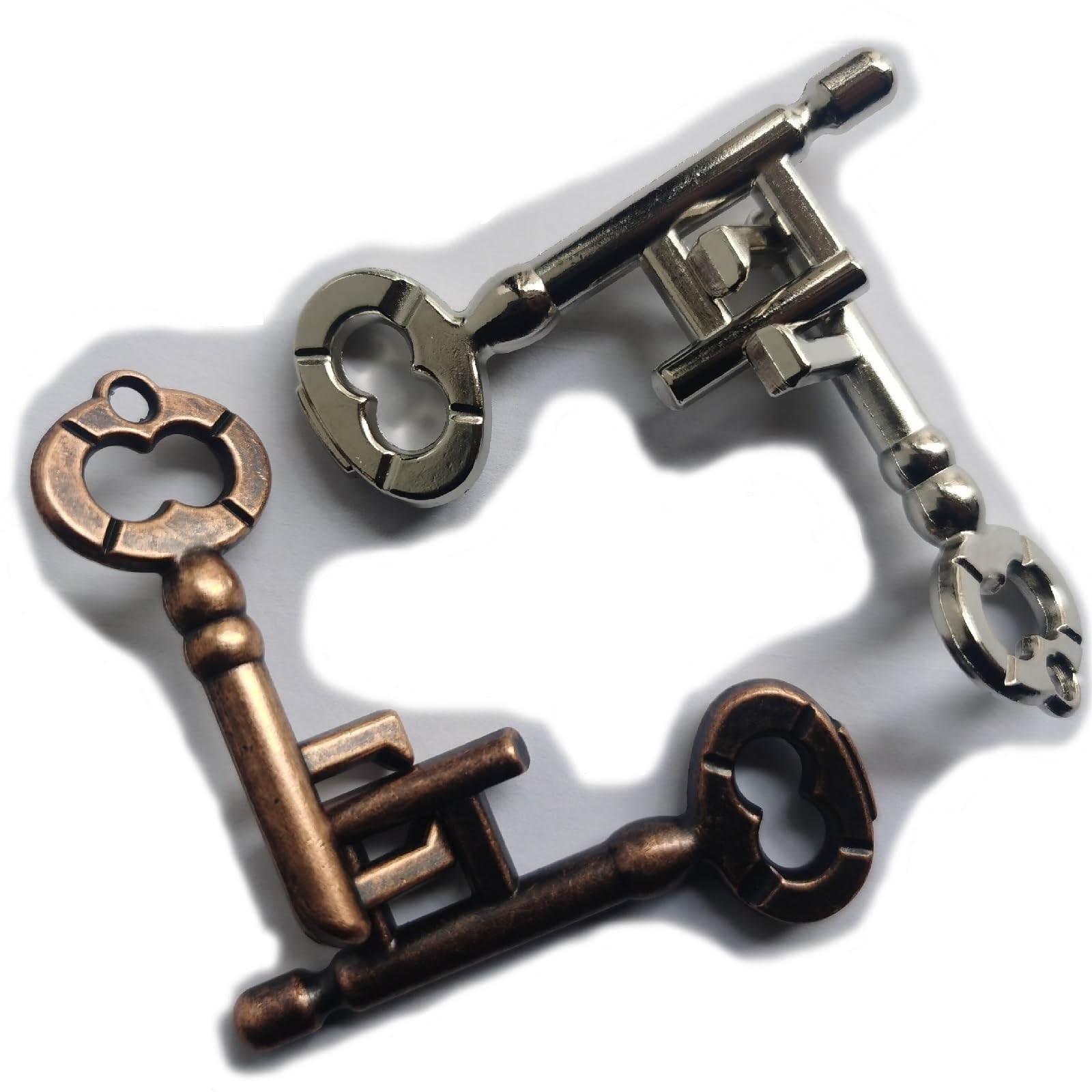 3D Metal Brain Teaser Puzzle - Interlocking IQ Lock Challenge for Adults (Gold/Silver Key) | Educational Toy for Stress Relief & Cognitive Training | Perfect for Office, Home & Party Games