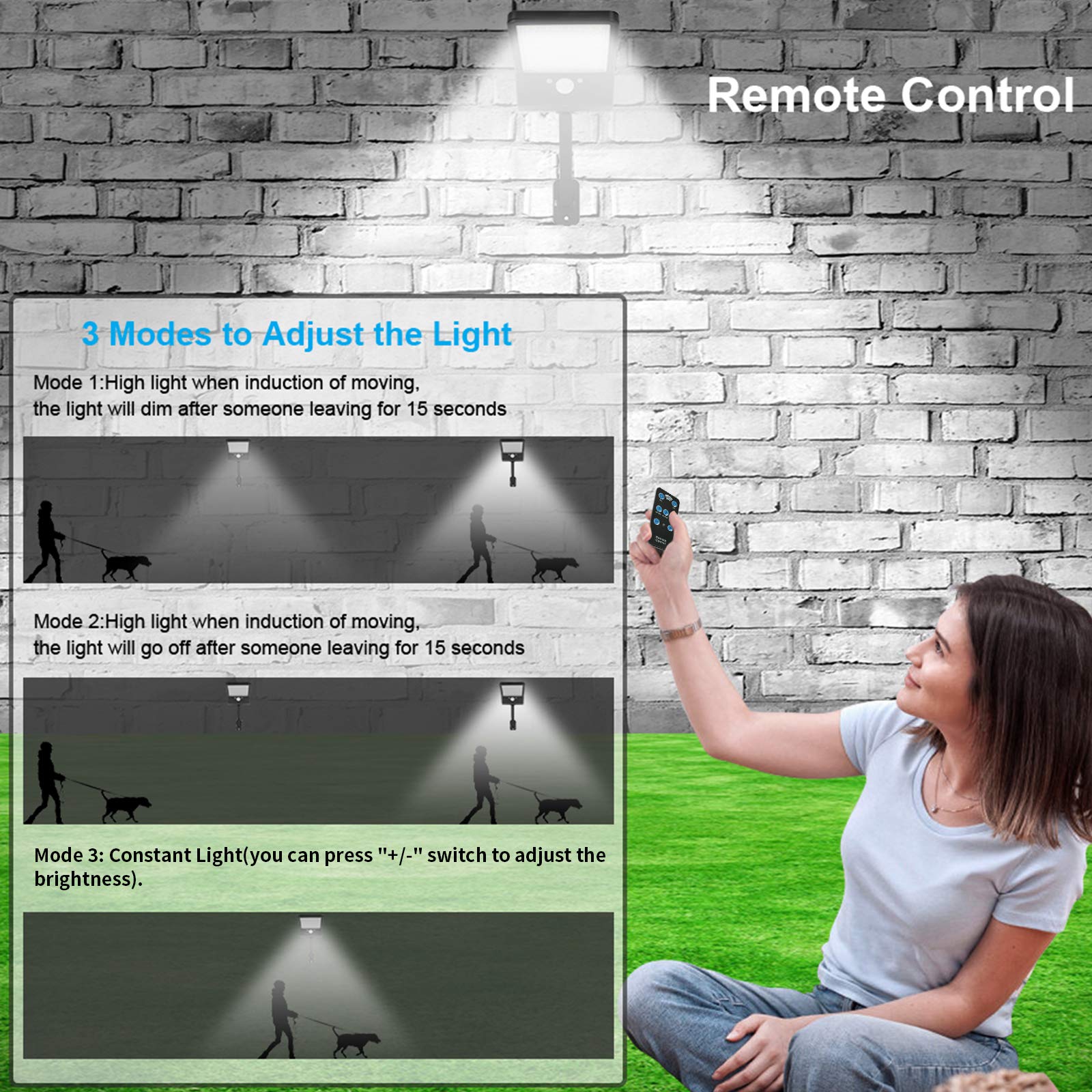 Aqonsie 56LED Solar Security Lights Outdoor with Remote Control - 180° Adjustable Angle, Motion Sensor & 3 Lighting Modes - Waterproof Solar Powered Wall Lights for Backyard, Garden, Pathway, Deck, Garage, and Home Exterior Security Lighting