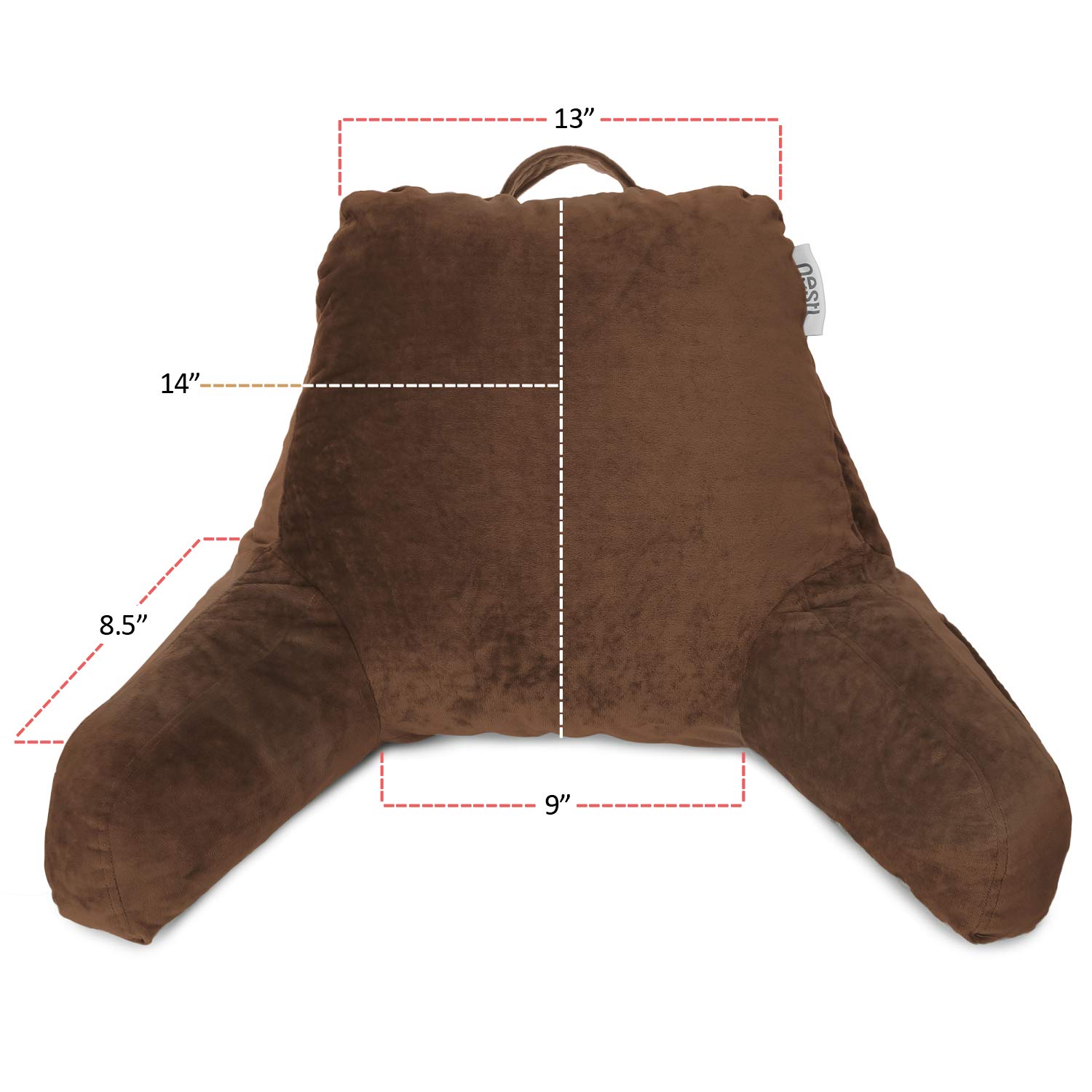 Clara Clark Kids Reading Pillow with Memory Foam Support - Small Backrest for Sitting in Bed, Gaming & Reading - Chocolate Brown Pillow with Arms & Pockets - Perfect for Bedtime Stories, Gaming & Relaxation