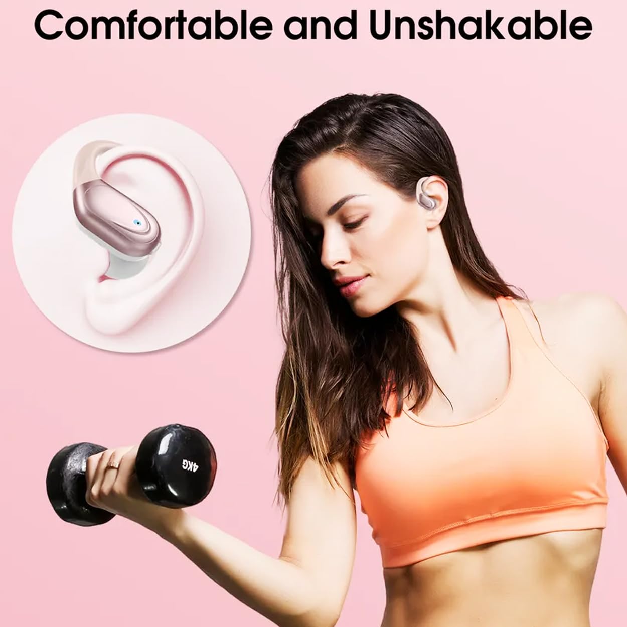 BX17 Wireless Bluetooth 5.3 Earbuds with 48H Playtime, HiFi Stereo Bass, Earhook Design, IPX5 Waterproof, Built-in Mic & LED Display - Perfect for Running, Gym, Travel & Workouts (Rose Gold)