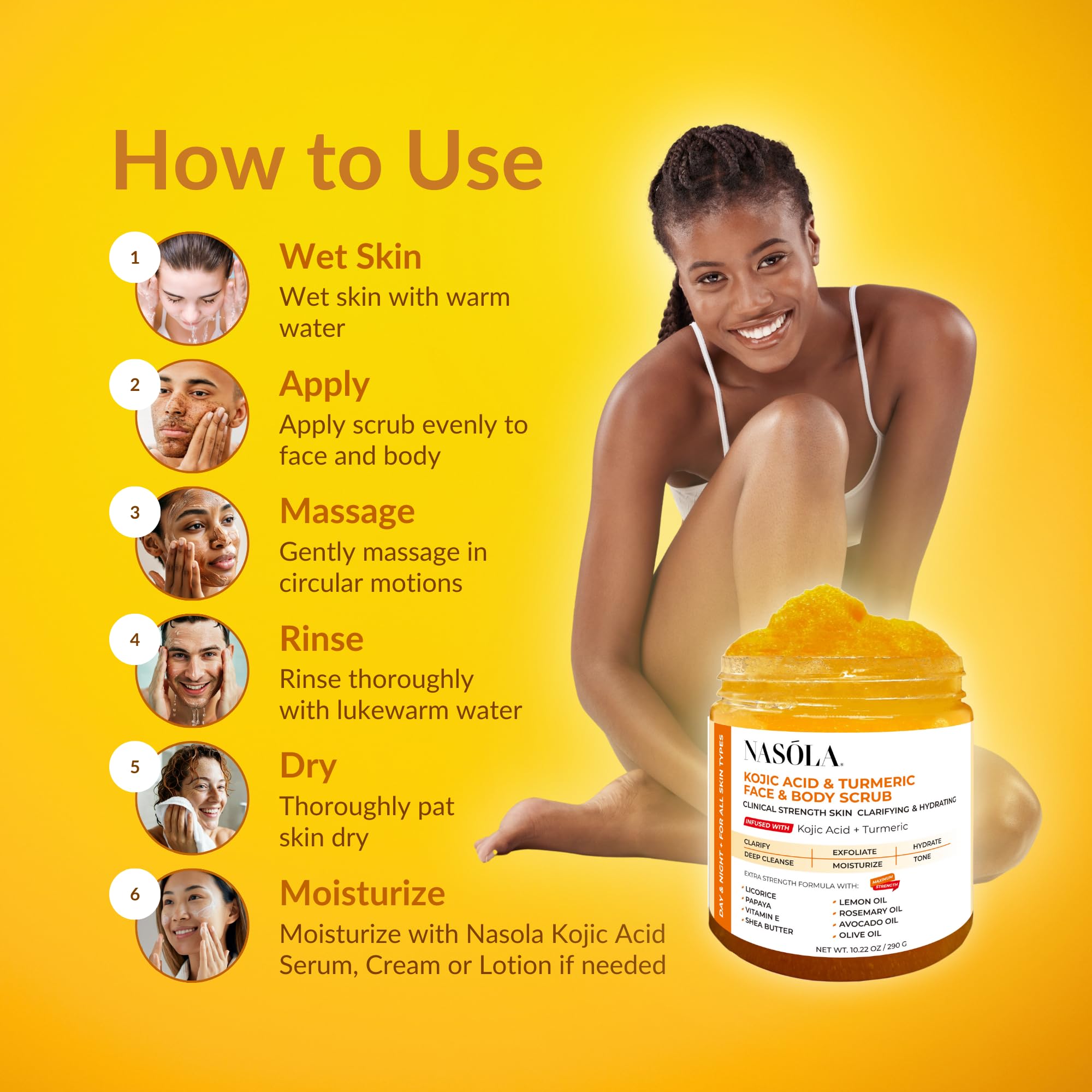 Kojic Acid & Turmeric Face and Body Scrub - Brightening Exfoliator for Dark Spots & Uneven Skin Tone | Perfect for Daily Skincare & Post-Sun Care
