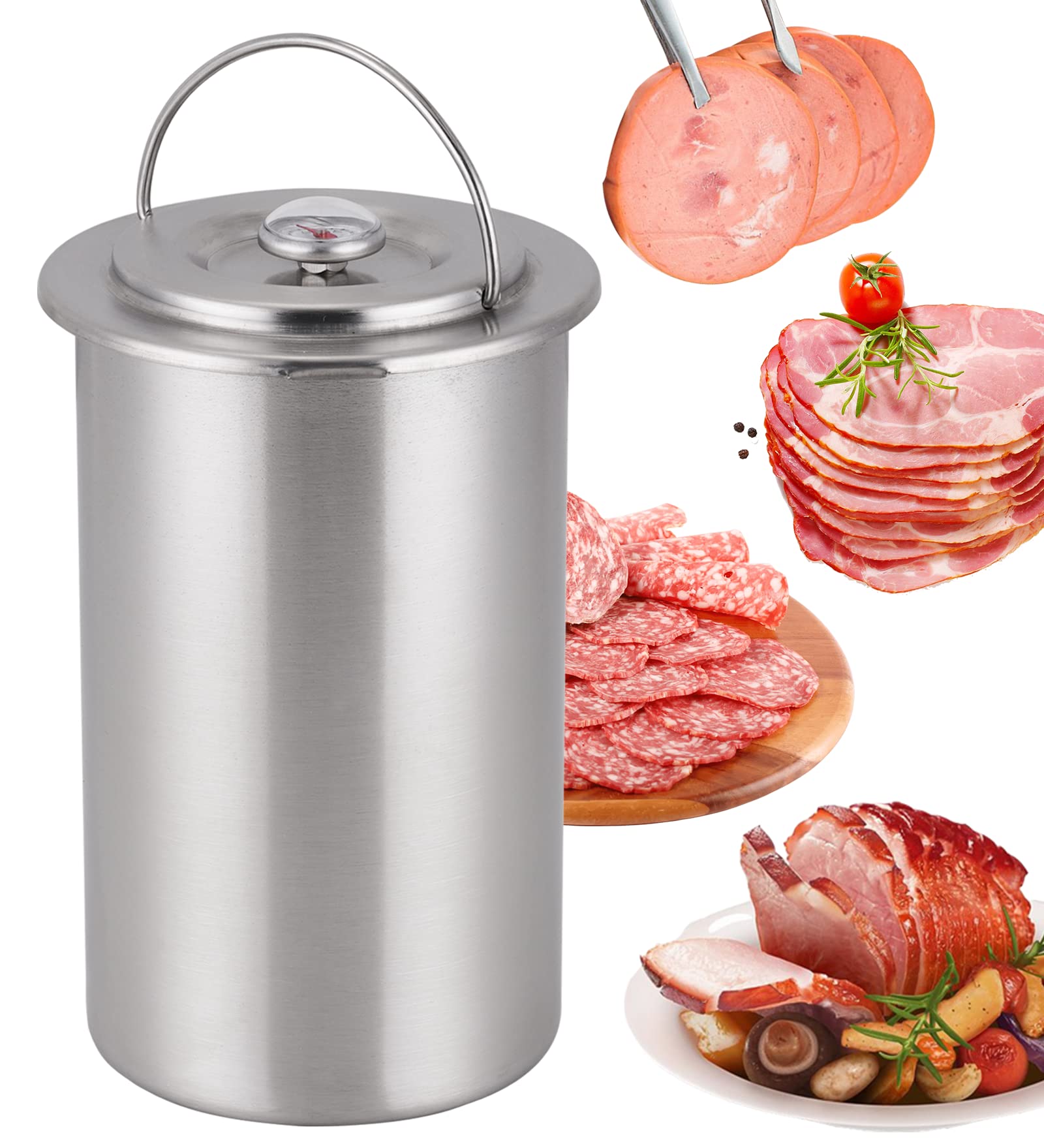 Stainless Steel Meat Press & Ham Maker with Thermometer for Homemade Deli Meat - Perfect for Sandwiches, Charcuterie Boards & Meal Prep