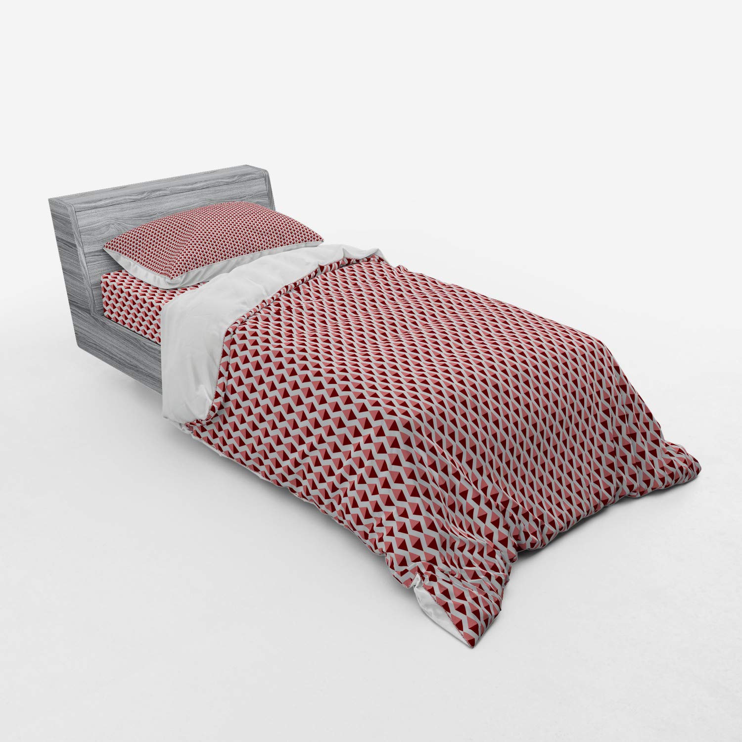 Ambesonne Geometric Bedding Set - Pink Rhombus Abstract Pattern Modern 3-Piece Duvet Cover with Pillow Sham & Fitted Sheet, Twin Size in Pale Pink & Burgundy | Perfect for Contemporary Bedrooms, Guest Rooms & Dorm Decor
