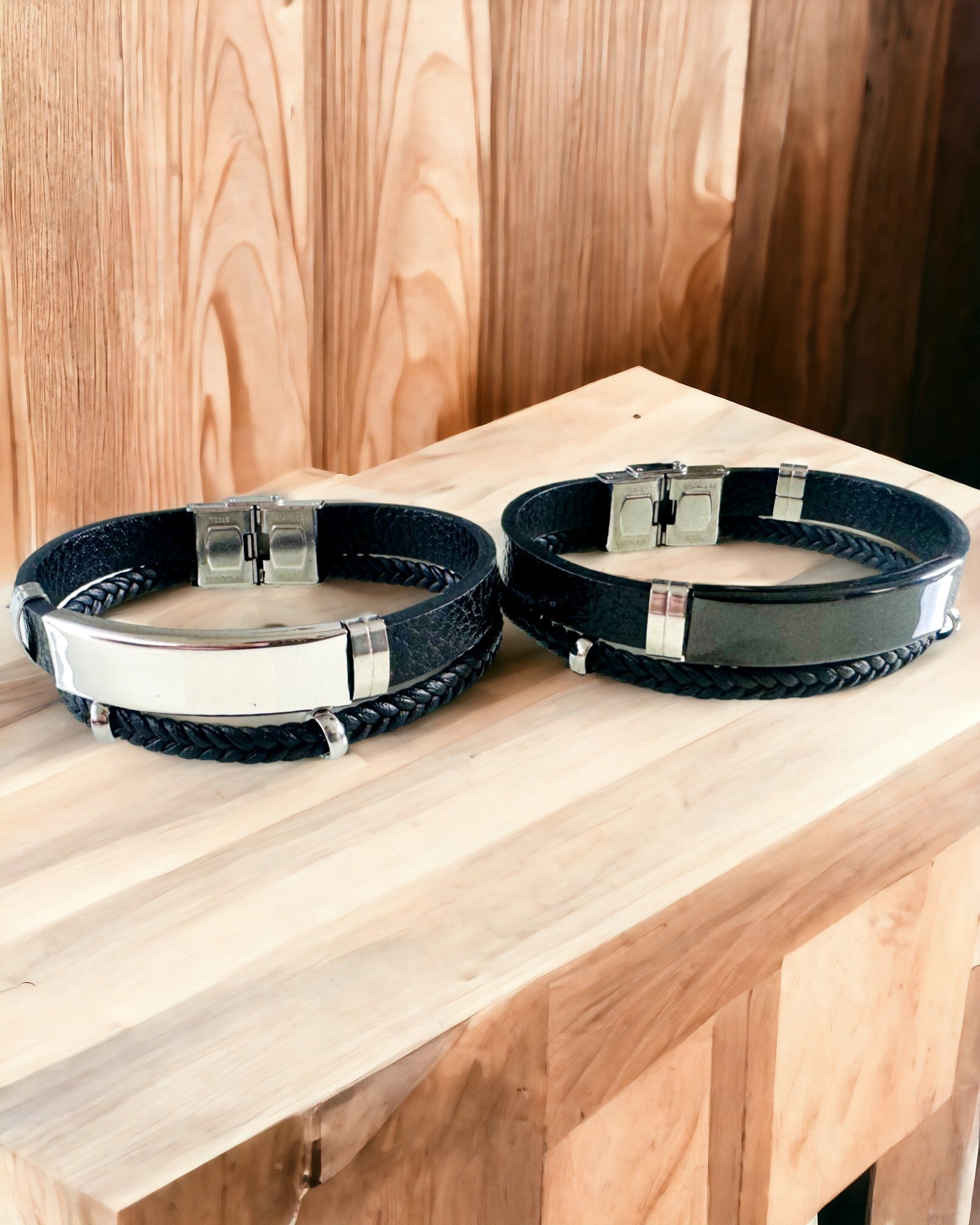 Custom Engraved Men's Bracelet - PU Leather & Stainless Steel Wristband for Men - 2 Color Options - Perfect for Gifts, Anniversaries & Everyday Wear