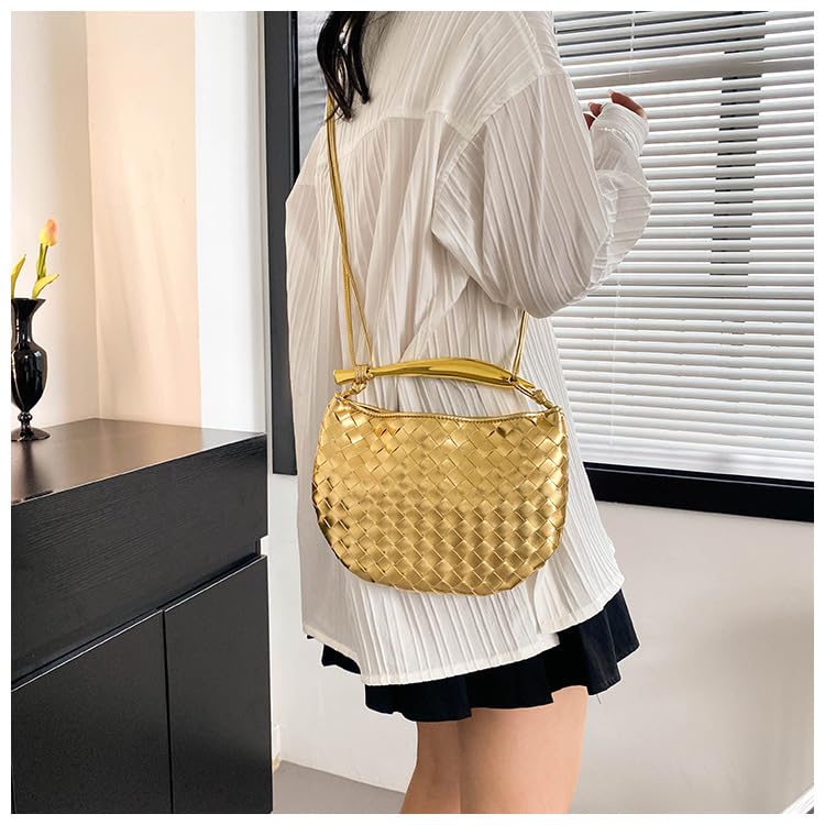 Handmade Woven Crossbody Bags for Women - Boho Shoulder Bag, Knotted Clutch Purse, Elegant Evening Bag in Gold | Perfect for Date Night, Parties & Travel Accessories