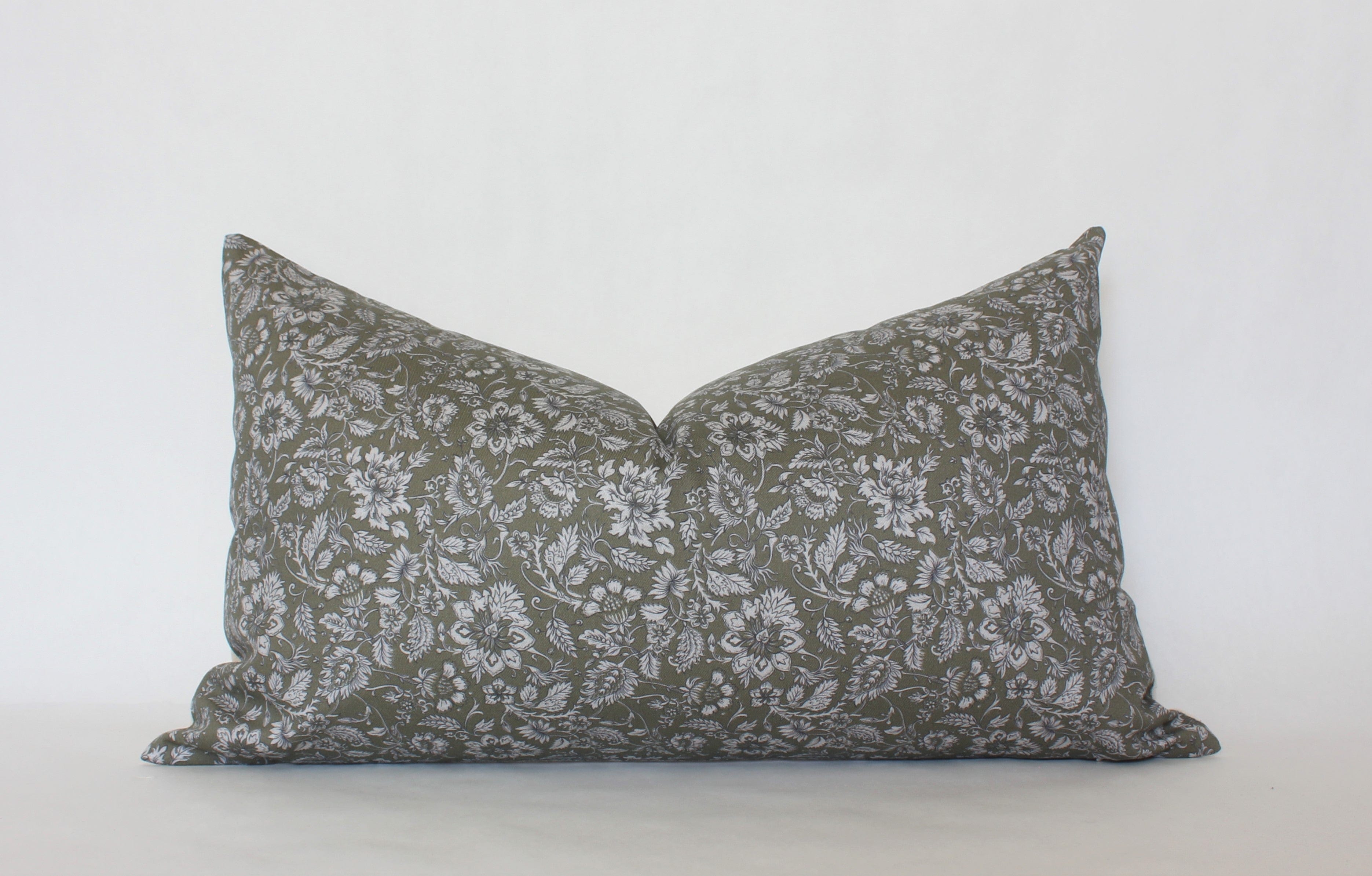 Olive Green Floral Lumbar Pillow Cover - Decorative Cushion Case for Sofa, Bed & Home Decor - 18x12 Inches