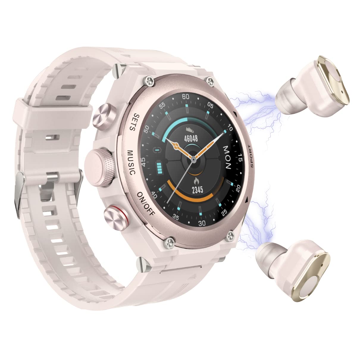 Smart Watch with Wireless Earbuds - 3-in-1 Round Fitness Tracker for Men, 1.28