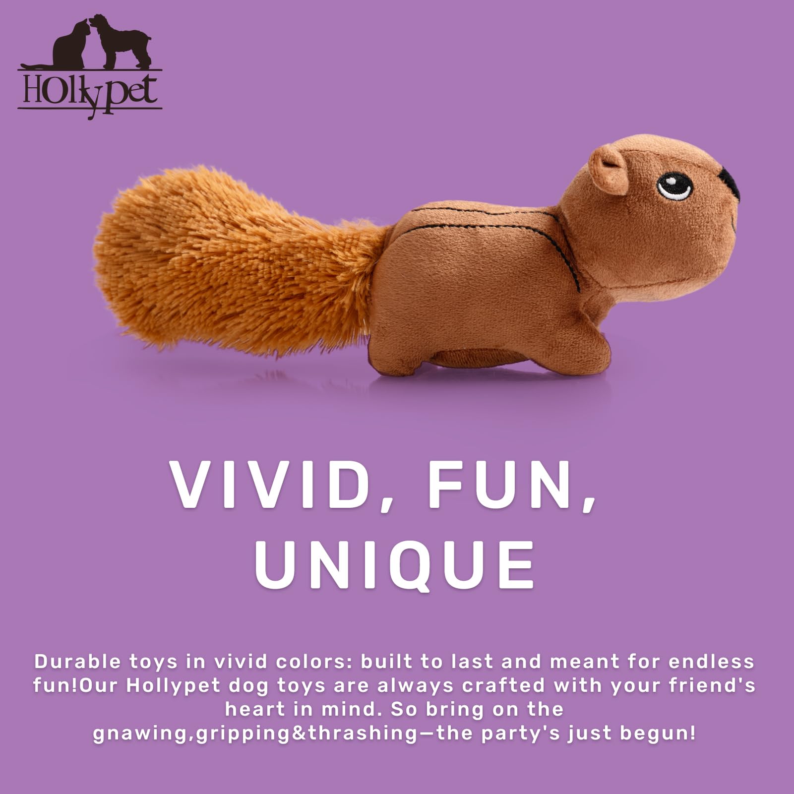 Hollypet Squeaky Plush Dog Toys - Durable Chew Toys for Small, Medium & Large Breed Dogs, Cute Squirrel Design Puppy Toy for Aggressive Chewers | Perfect for Indoor Play, Training Rewards & Teething Puppies