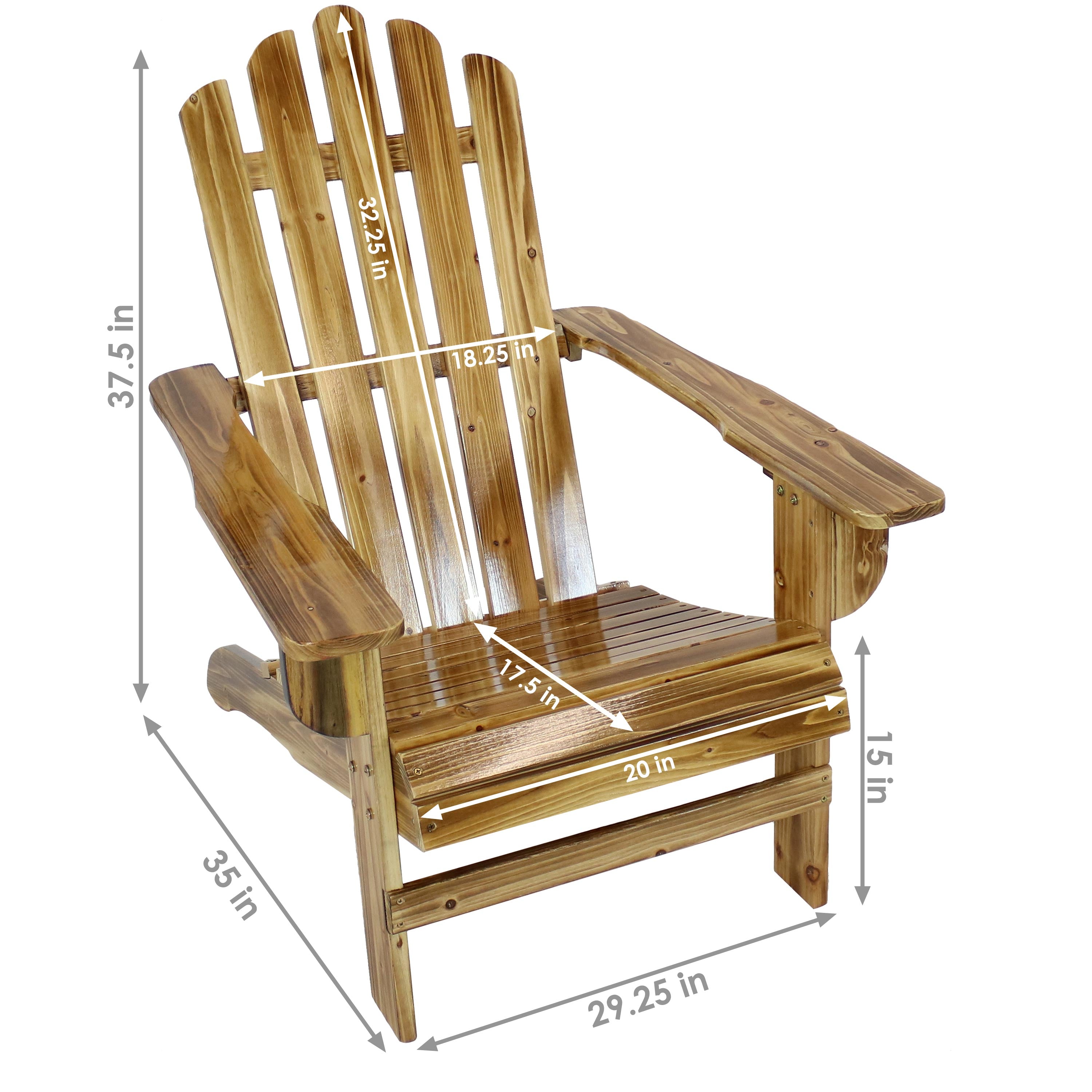 Rustic Wooden Adirondack Chair with Light Charred Finish - Outdoor Patio Furniture for Garden, Backyard & Poolside Relaxation