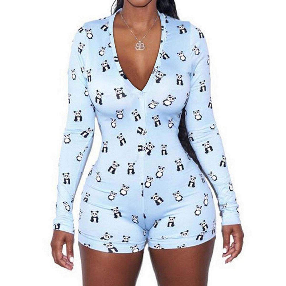 Sexy Deep V Neck Long Sleeve Jumpsuit for Women - Stretchy Bodycon Romper One Piece Pajama Outfit | Perfect for Date Night, Loungewear & Sleepwear