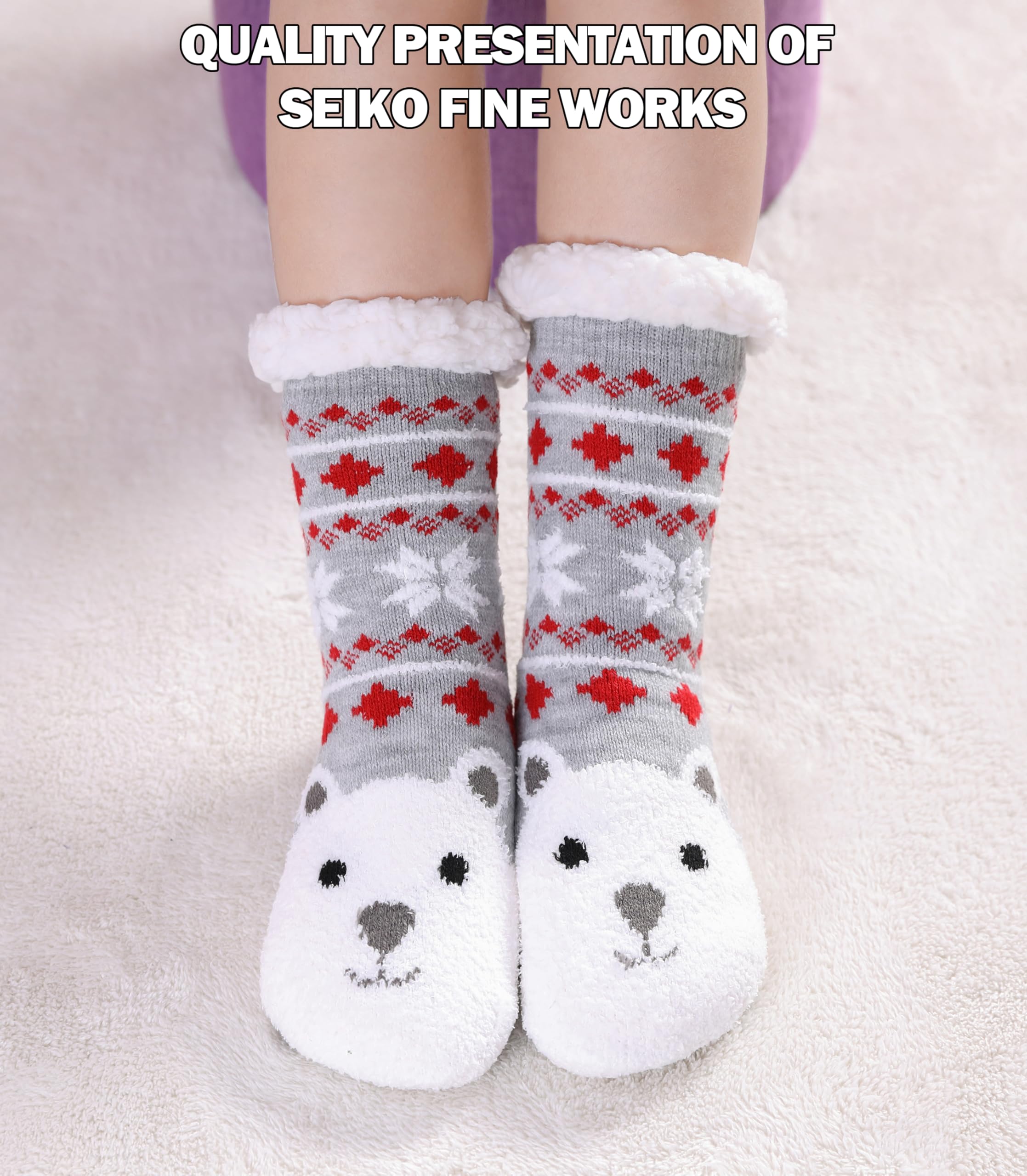SDBING Kids Fuzzy Slipper Socks for Boys & Girls - Soft Cozy Fluffy Grips Socks with Non-Slip Soles | Warm Winter House Slippers for Indoor Comfort, Christmas Gifts & Holiday Wear