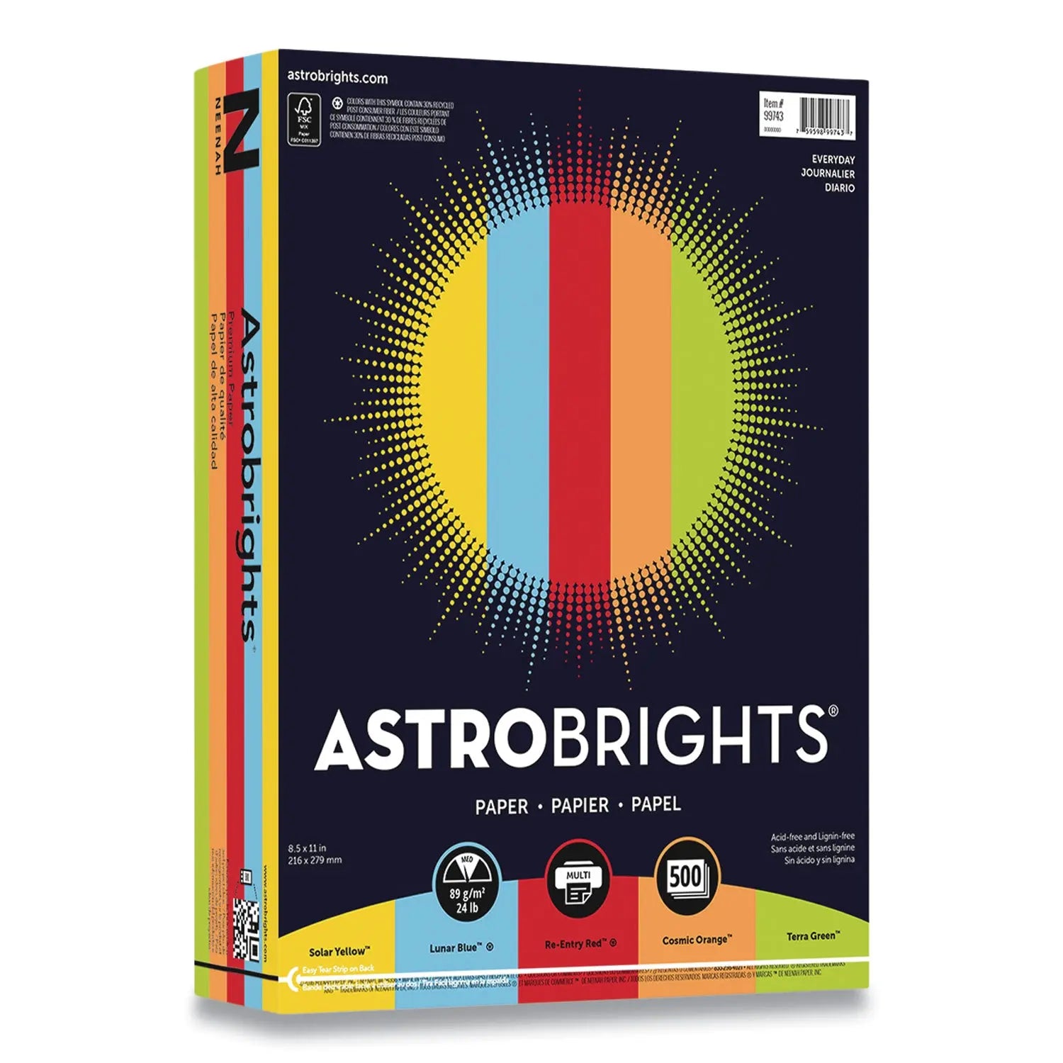 Astrobrights® Colored Paper - 24 lb Bond Weight, 8.5 x 11 Inches, 500 Sheets per Ream - Vibrant Assorted Colors for Office, School & Craft Projects
