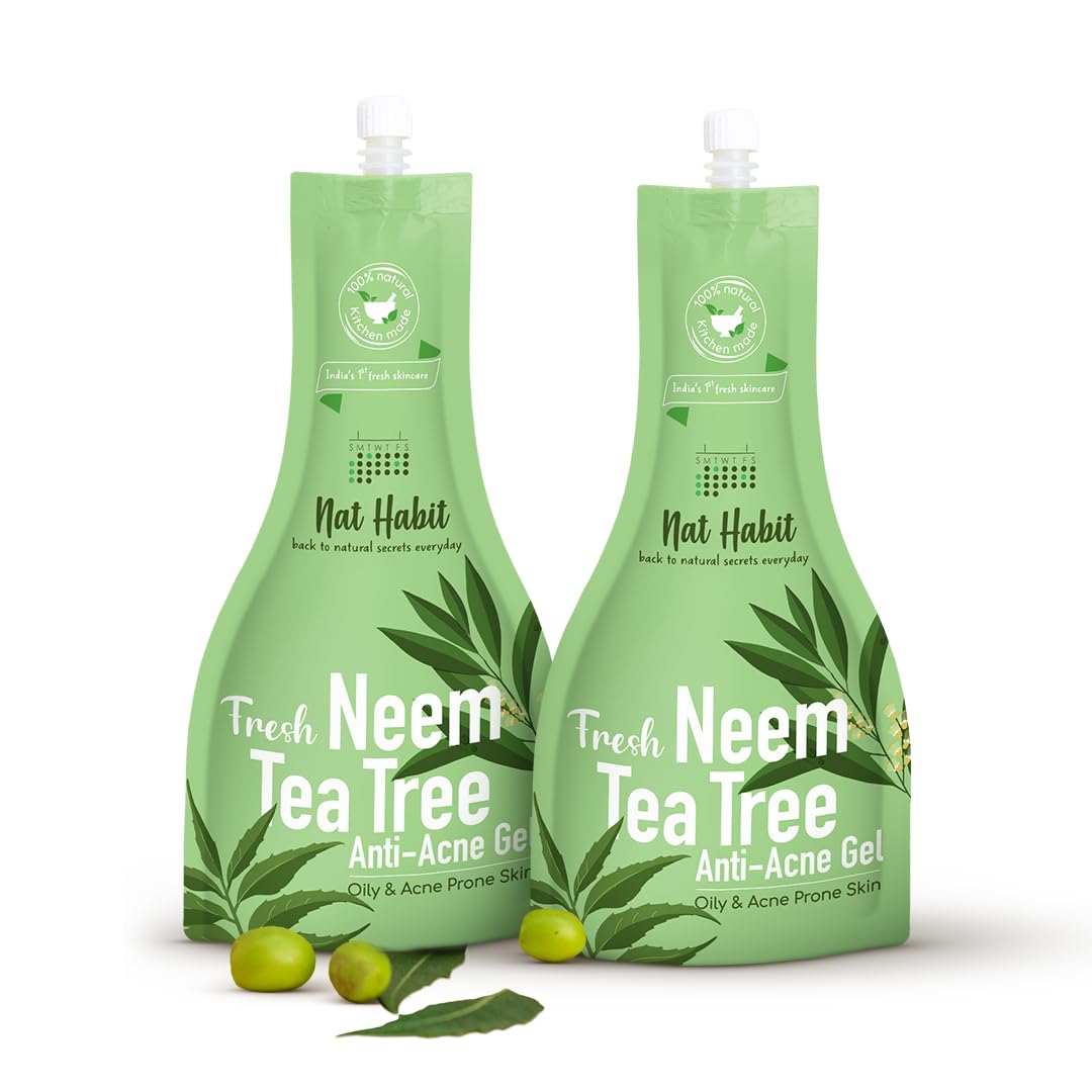 Nat Habit 100% Natural Neem & Tea Tree Anti-Acne Face Gel for Oily & Acne-Prone Skin | Glycerin-Free, 80g Each (Pack of 2) | Daily Skincare Routine for Clear, Healthy Skin