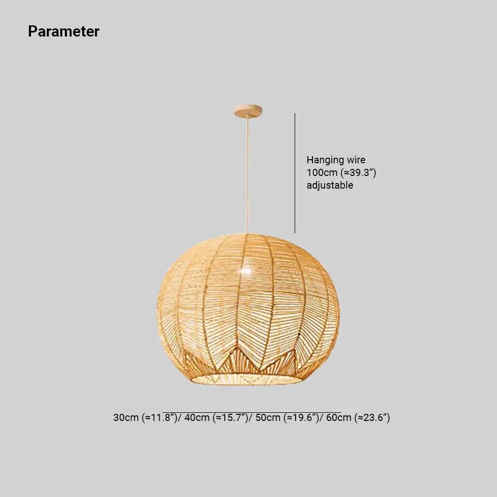 Handwoven Rattan Sphere Pendant Light - Natural Boho Ceiling Fixture for Living Room, Bedroom, or Dining Area