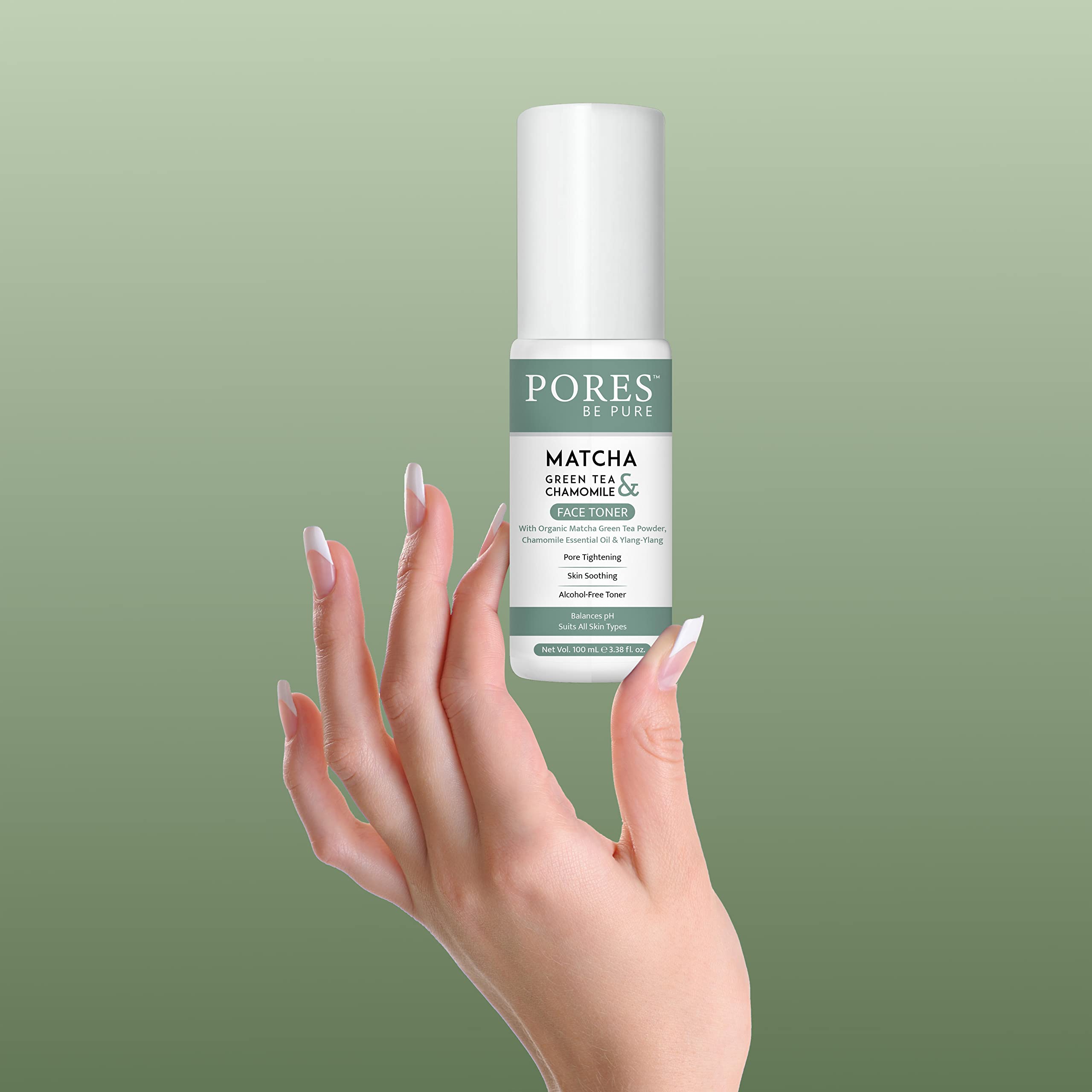 PORES Be Pure Green Tea Face Toner for Oily & Acne-Prone Skin | Alcohol-Free, Oil Control & Pore Minimizer | Gentle Exfoliating Toner for Clear Skin | Men & Women | 100mL | Perfect for Daily Skincare Routine & Post-Workout Refresh