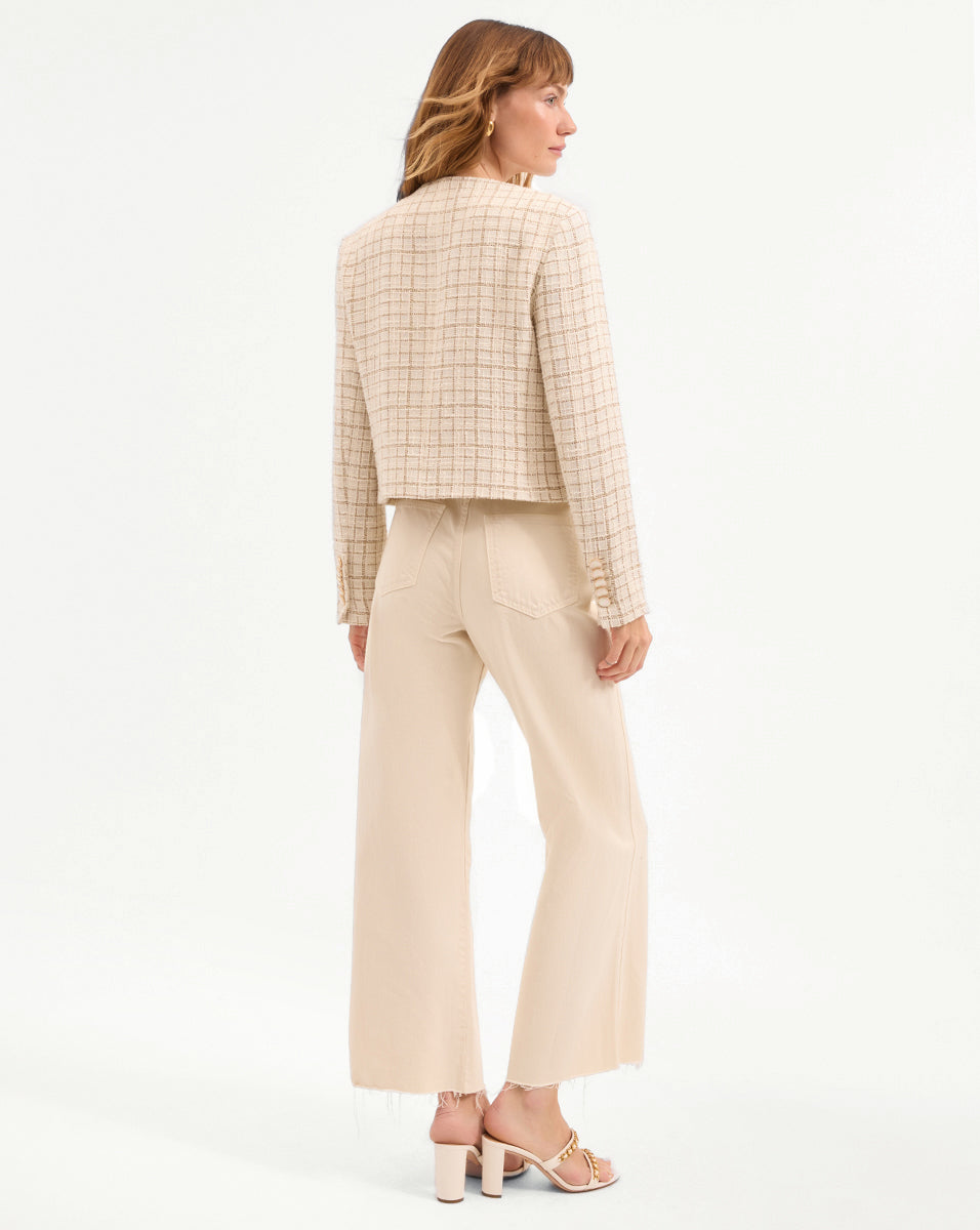 Andrea Women's Metallic Tweed Blazer Jacket - Elegant Office Wear & Evening Outfits for Business Casual and Special Occasions