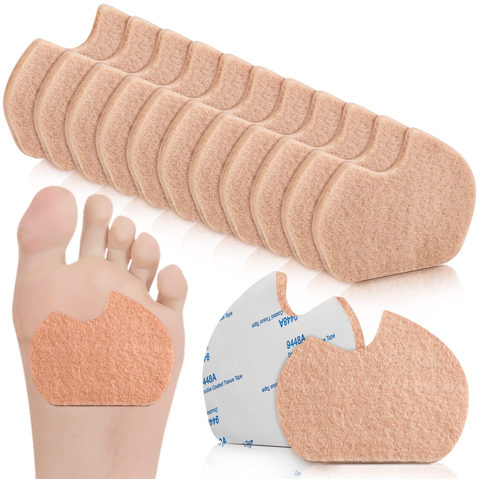 24 Pieces Self-Adhesive Foot Pads for Dancer - Sesamoiditis Relief Pads, Ball of Foot Cushion for Right Feet Pain, Forefoot Support for Men & Women, Dancing & Sports Pain Relief (Beige)