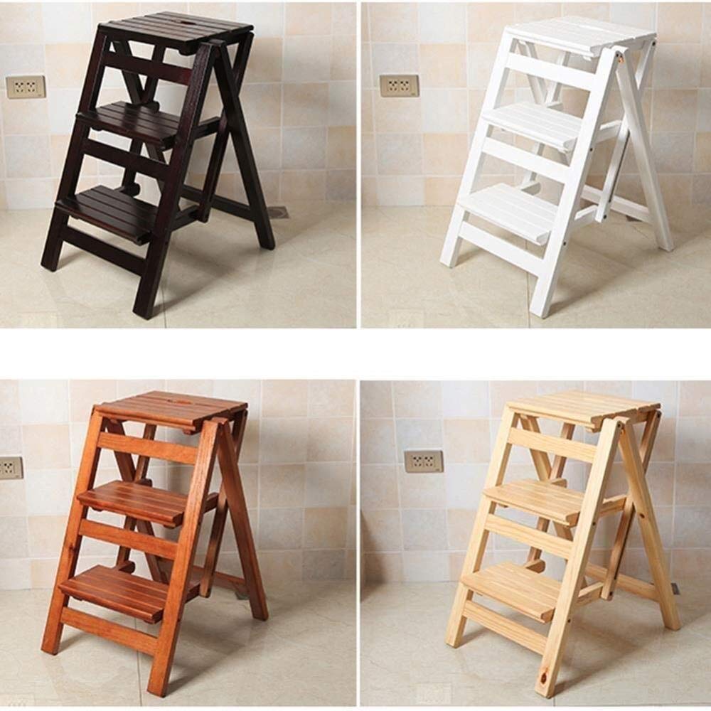Solid Wood Folding Step Stool Ladder - 4 Step Indoor Climbing Stool for Home, Kitchen, Bathroom | Multi-Functional Compact Step Stool for Adults & Kids | Perfect for Reaching High Shelves, Changing Light Bulbs, Home Organization