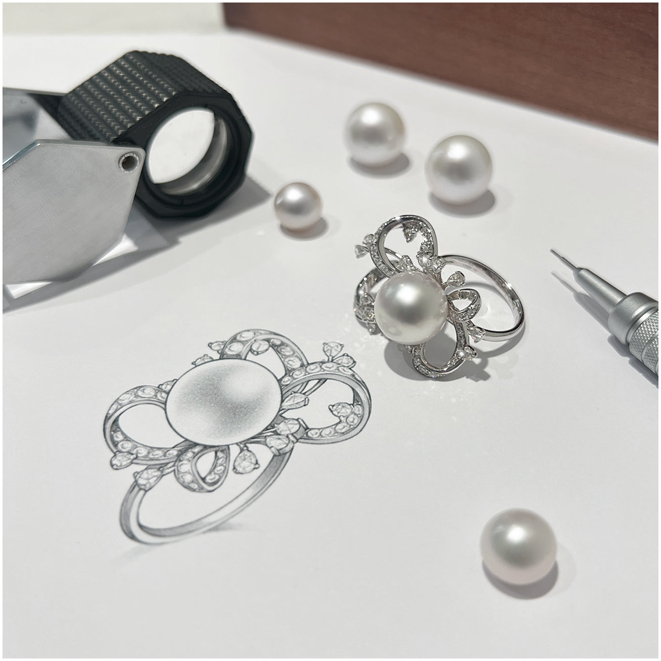 18K White Gold Diamond & Australian South Sea Pearl Ring for Women - Elegant Bridal, Engagement, Anniversary Gift (KR00061) | Perfect for Weddings, Parties & Special Occasions