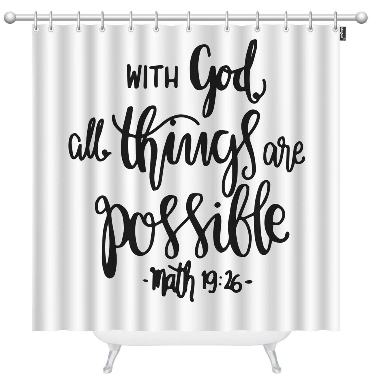 Bible Verse Shower Curtain - God All Things Possible - Waterproof Fabric 72x96