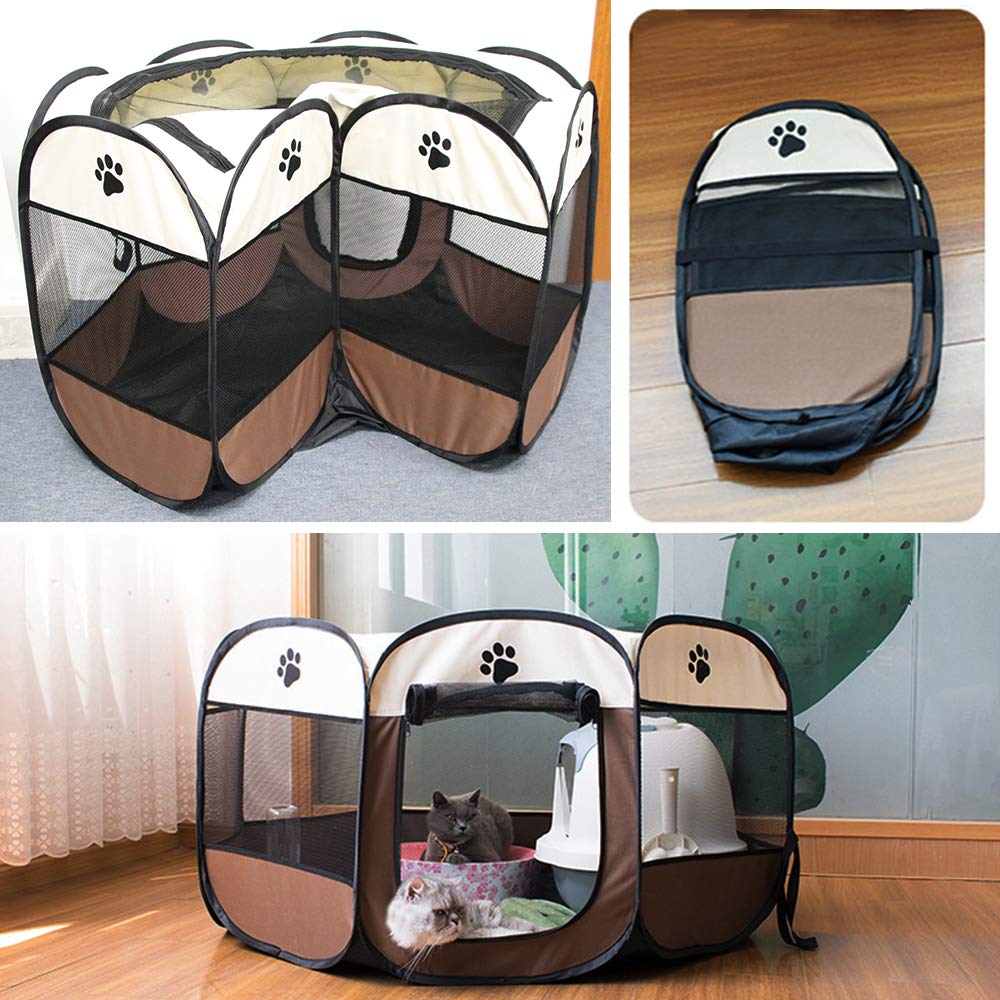 BODISEINT Foldable Portable Pet Playpen - Indoor & Outdoor Dog Playpen for Puppies, Yorkies, Cats & Bunnies | Exercise Pen, Kennel & Playground for Travel, Camping & Home Use