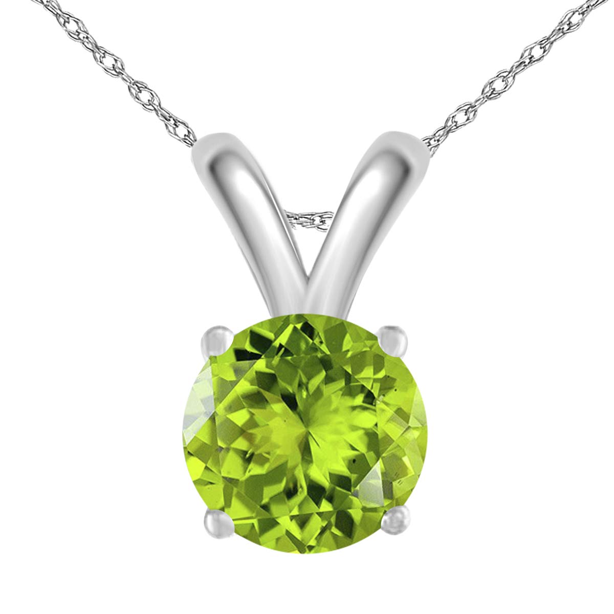 0.25Ct Round Peridot Pendant Necklace in 14k White Gold (4mm) - Elegant Valentine's Day Gift for Her, Anniversary Present, Birthday Jewelry - Perfect for Romantic Occasions & Special Celebrations