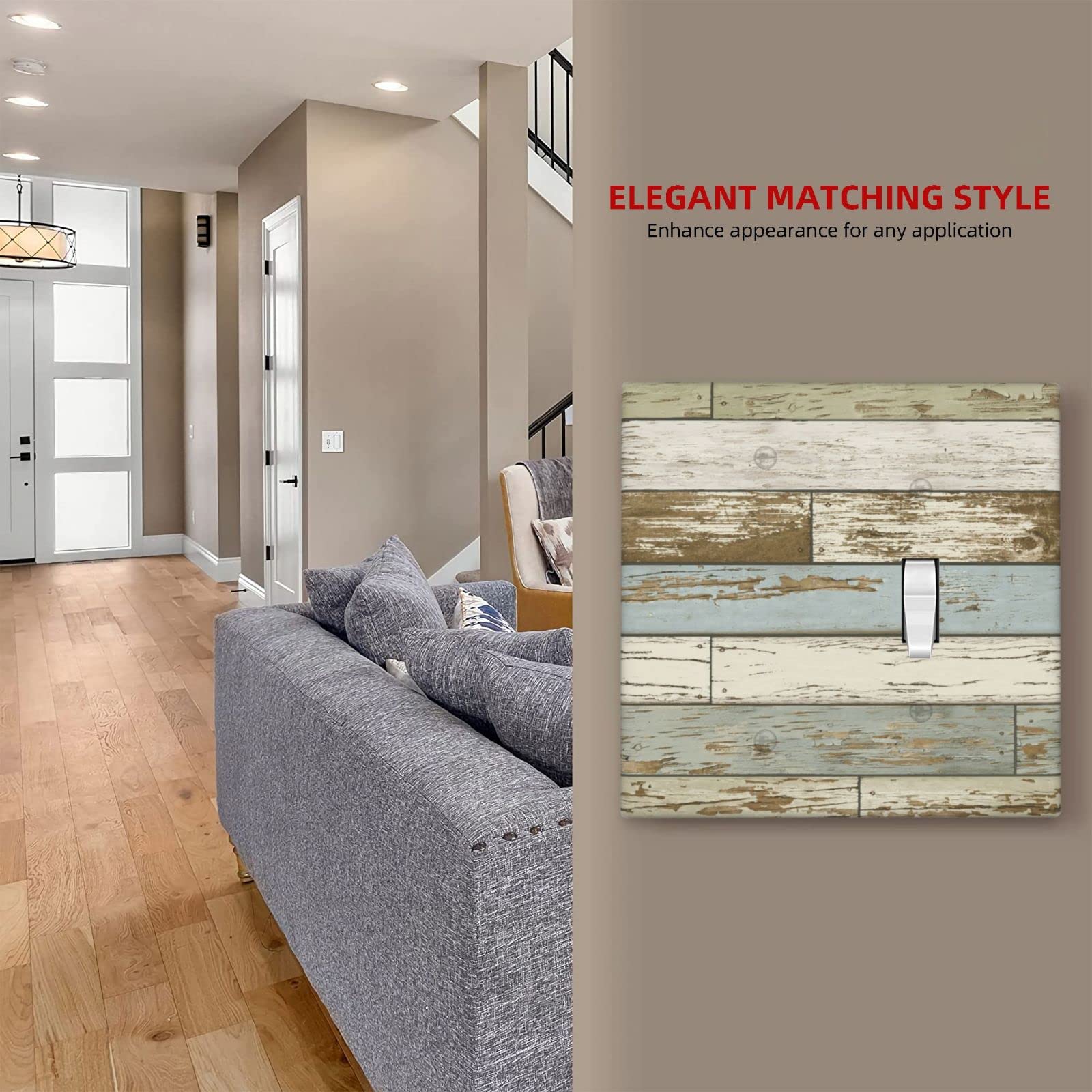 Farmhouse Style 2 Gang 1 Blank 1 Toggle Switch Plate Cover - Rustic Wood Print Wall Plate - Standard Size 4.5 x 4.5 Inch - Decorative Outlet Cover for Living Room, Bedroom & Kitchen
