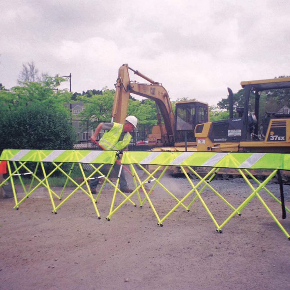 7FT Portable Expanding Safety Barricade - Heavy Duty Yellow Security Barrier for Construction Sites, Crowd Control & Event Safety