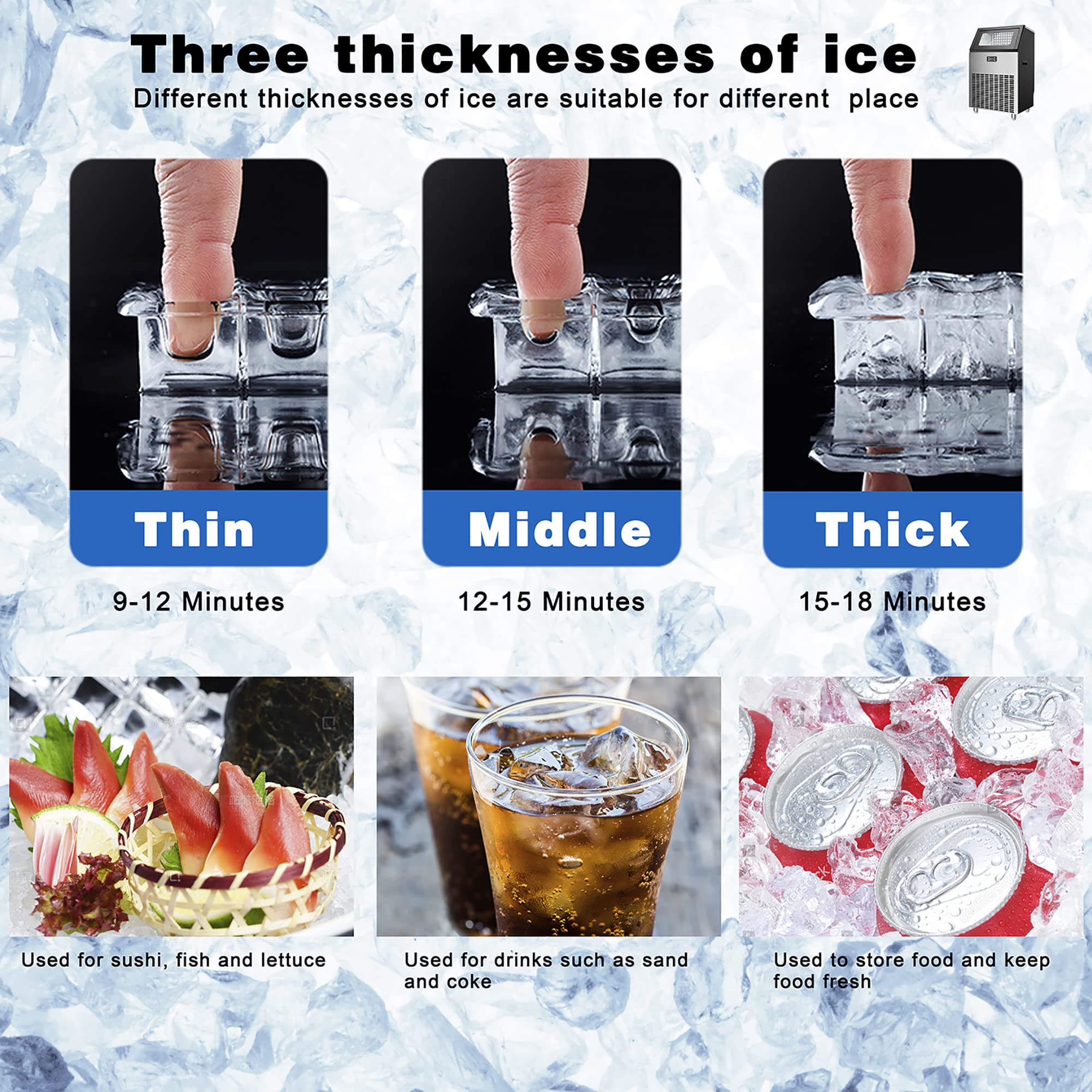 Commercial Ice Maker Machine 100Lbs/Day - 48Lbs Storage Capacity Stainless Steel Ice Cube Maker for Restaurants, Bars, Home & Office Use - Includes Ice Scoop - Perfect for Cocktails, Beverages & Food Service